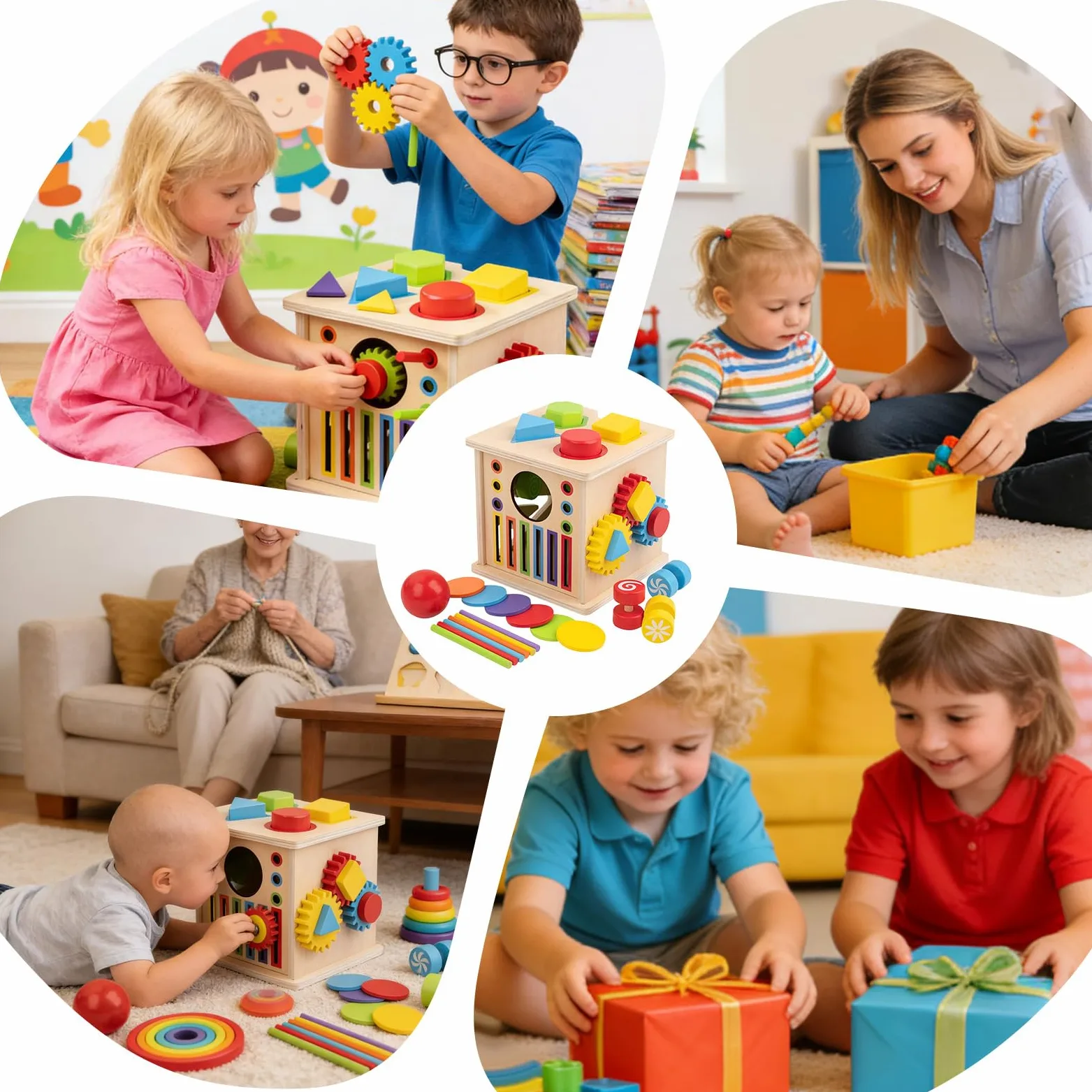 Generico Cubo di attività in Legno 8 in 1 Giocattolo Educativo in Legno | Centro di Attività Per Bambini 1 6 Anni A Casa Scuola Festa Di Compleanno Playroom Per Ragazze E Ragazzi