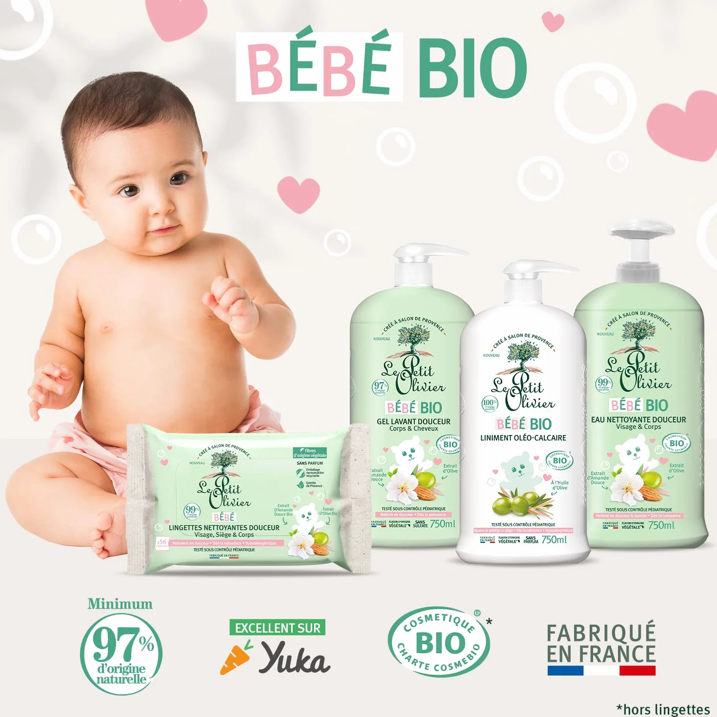 LE PETIT OLIVIER - Liniment Oleo-Calcare - Bambino Bio - Dalla nascita - Pulisce delicatamente i glutei del bambino - Certificato biologico - 100% di origine naturale - Testato sotto controllo