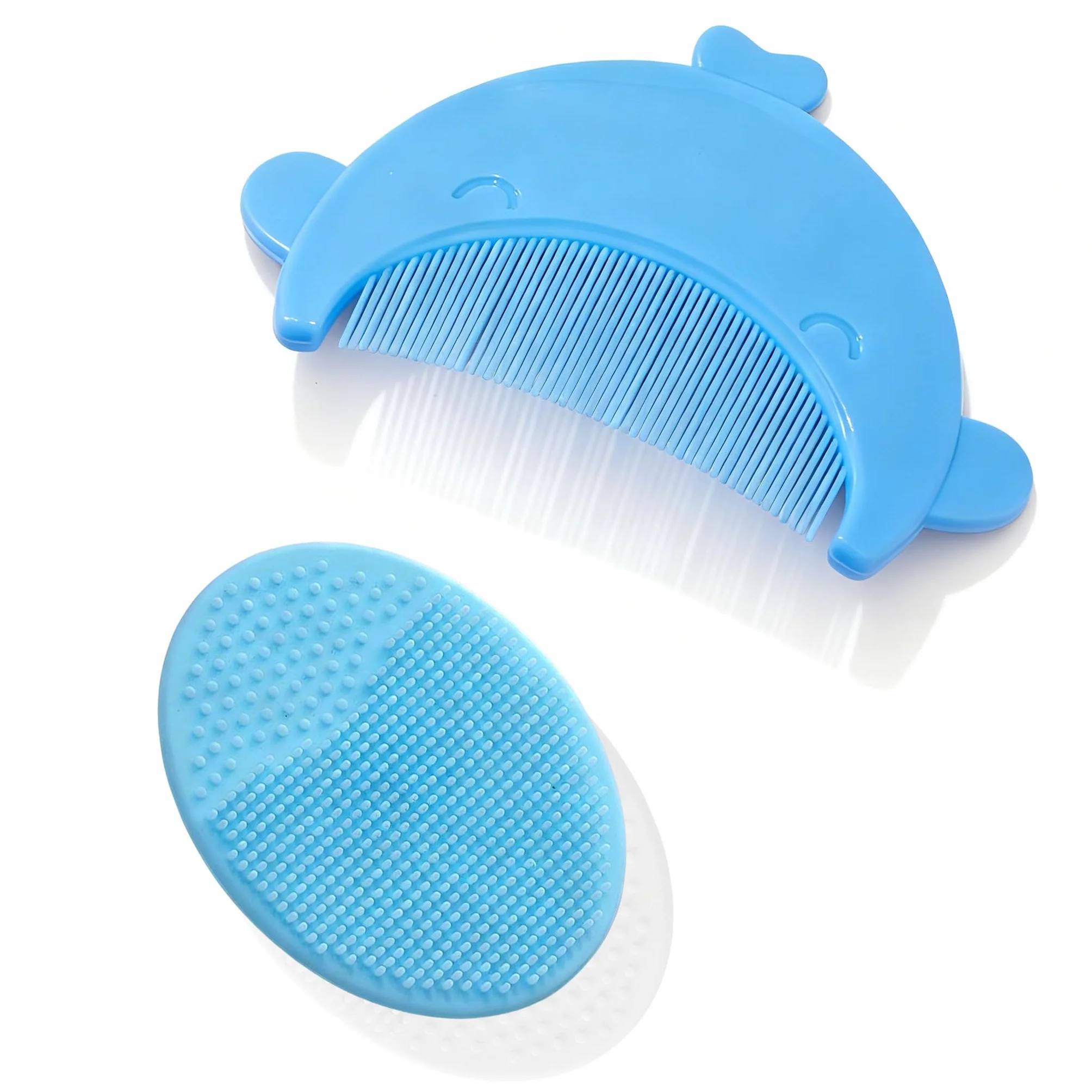 2 Pezzi Spazzola da Bagno per Neonati, Spazzola per Bambini in Silicone, Pettine Neonato per Rimuovere La Crosta Lattea Del Bambino（Balenottera Azzurra）