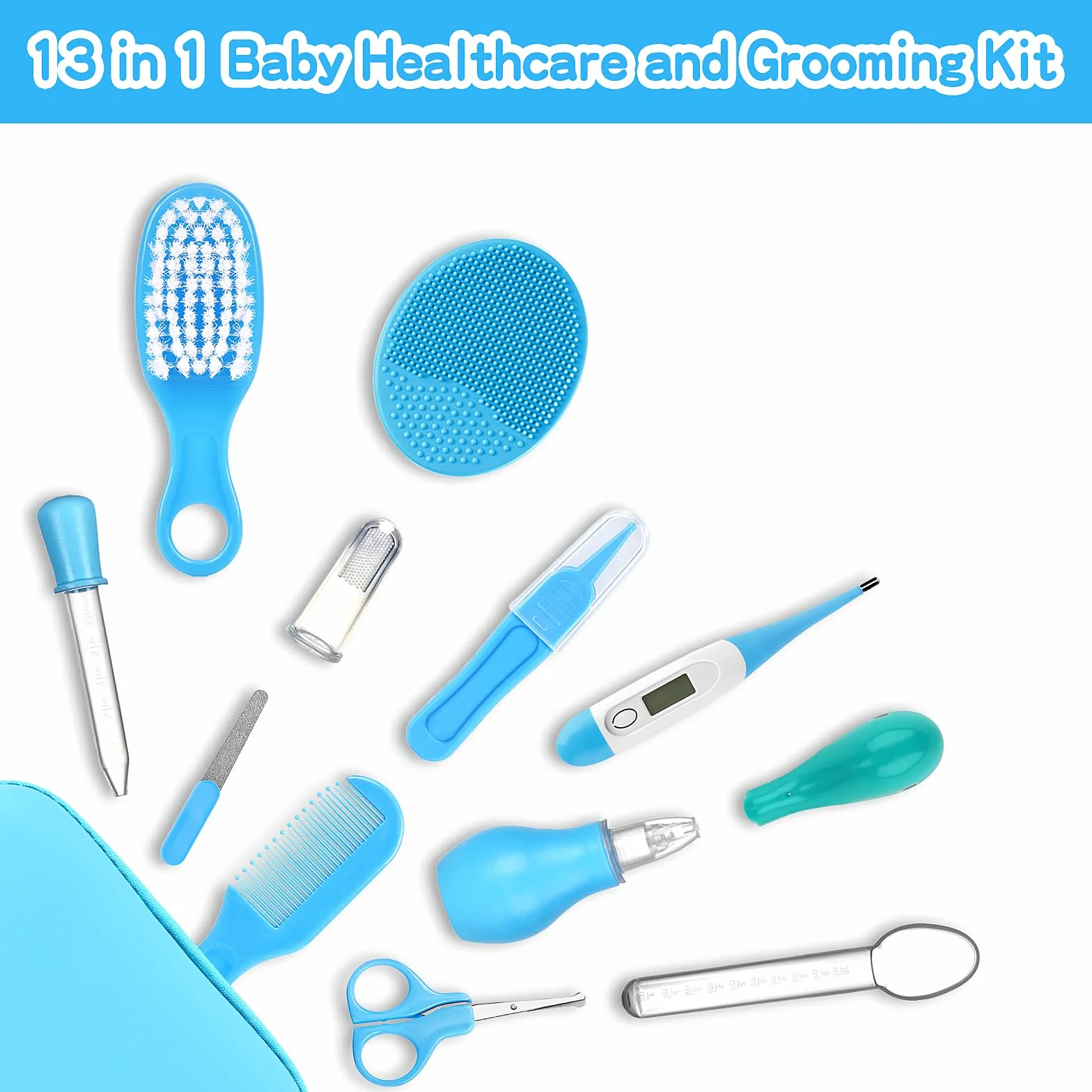 Baby Healthcare and Grooming Kit, set portatile per la cura della sicurezza del bambino, kit essenziale per neonati (blu 13 in 1)