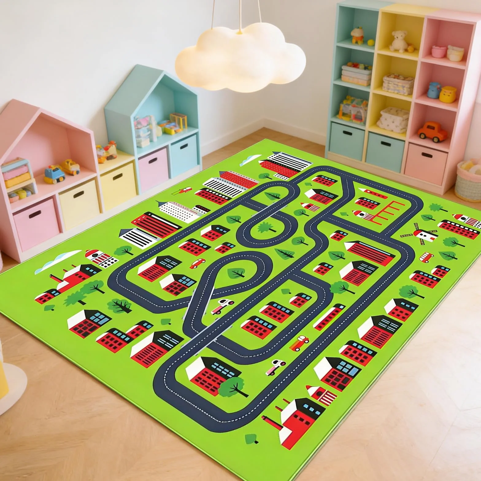 PORFOYO Tappeto Gioco,80 * 120 CM Tappetino Da Gioco,Tappeto Macchinine,Tappeto Stradale,Tappeto Da Gioco Pieghevole Per Decorare Una Sala Giochi O Una Camera Da Letto,Antiscivolo, Resistente,Verde