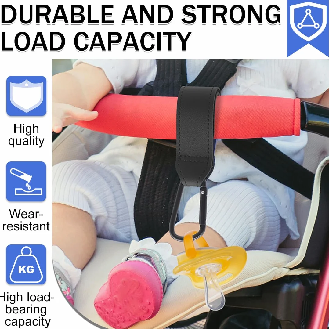 4 Pezzi Ganci Passeggino, in Pelle, Gancio per Passeggino Portatile, Moschettoni per Carrozzina, per Borsa Passeggino, Zaini, etc