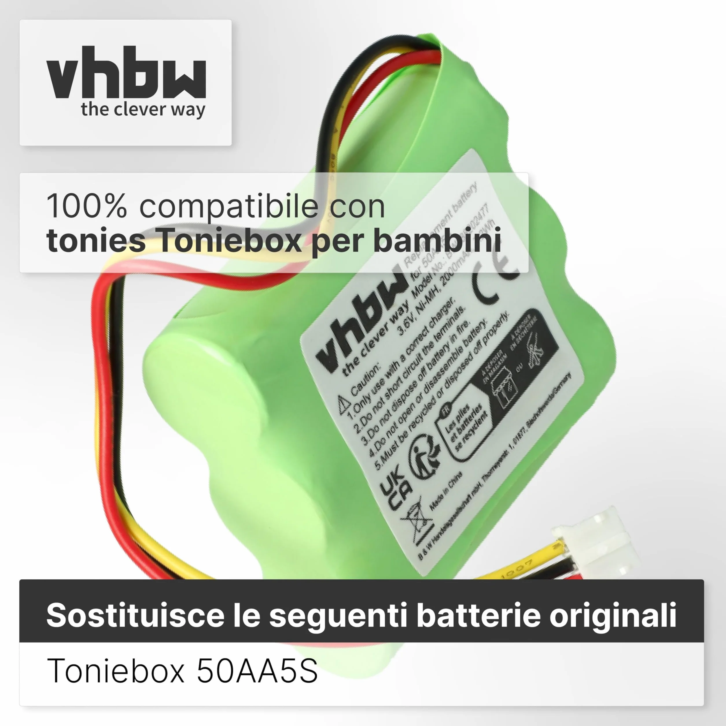 vhbw batteria compatibile con Toniebox Tonie Box radio raccontastorie per bambini (2000mAh, 3,6V, NiMH) - Sostituisce Toniebox 50AA5S