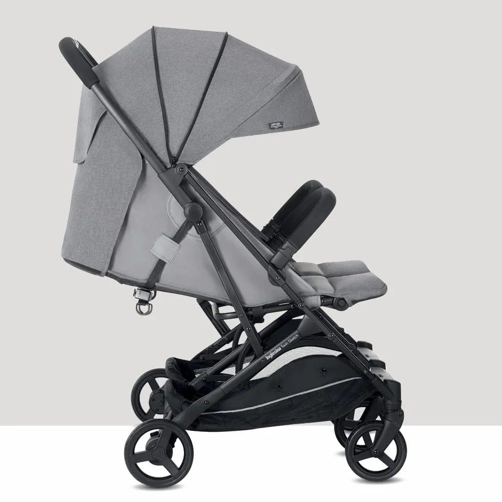 Inglesina Twin Sketch Passeggino Gemellare, Grigio, Ultraleggero, Compatto, per Gemelli o Fratelli e Sorelle, Adatto fino a 15 kg per bambino