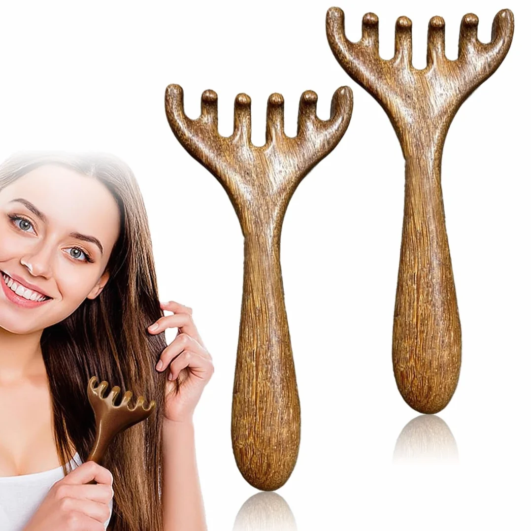 2 Pezzi Pettine per Massaggio del Cuoio Capelluto in Legno,Strumento di Massaggio Linfatico Manuale Raschiato,Pettini in Legno di Sandalo Naturale, per Spa e Relax Terapia