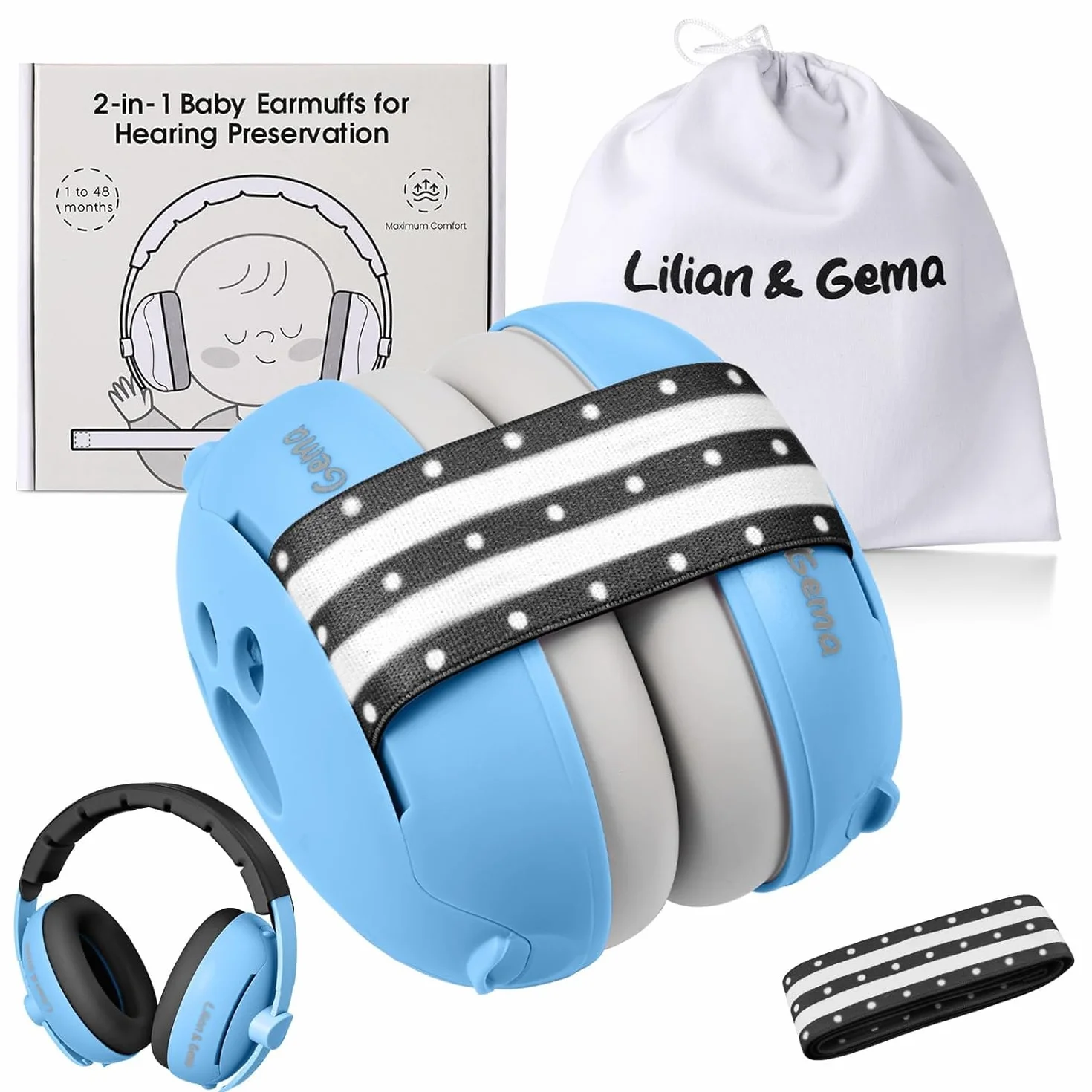 Generico 2 in 1 Cuffie Neonato Antirumore -25dB,Protettori acustici per neonati, archetto regolabile, antiscivolo e antistress, protezione acustica ideale per neonati fino a 48 mesi