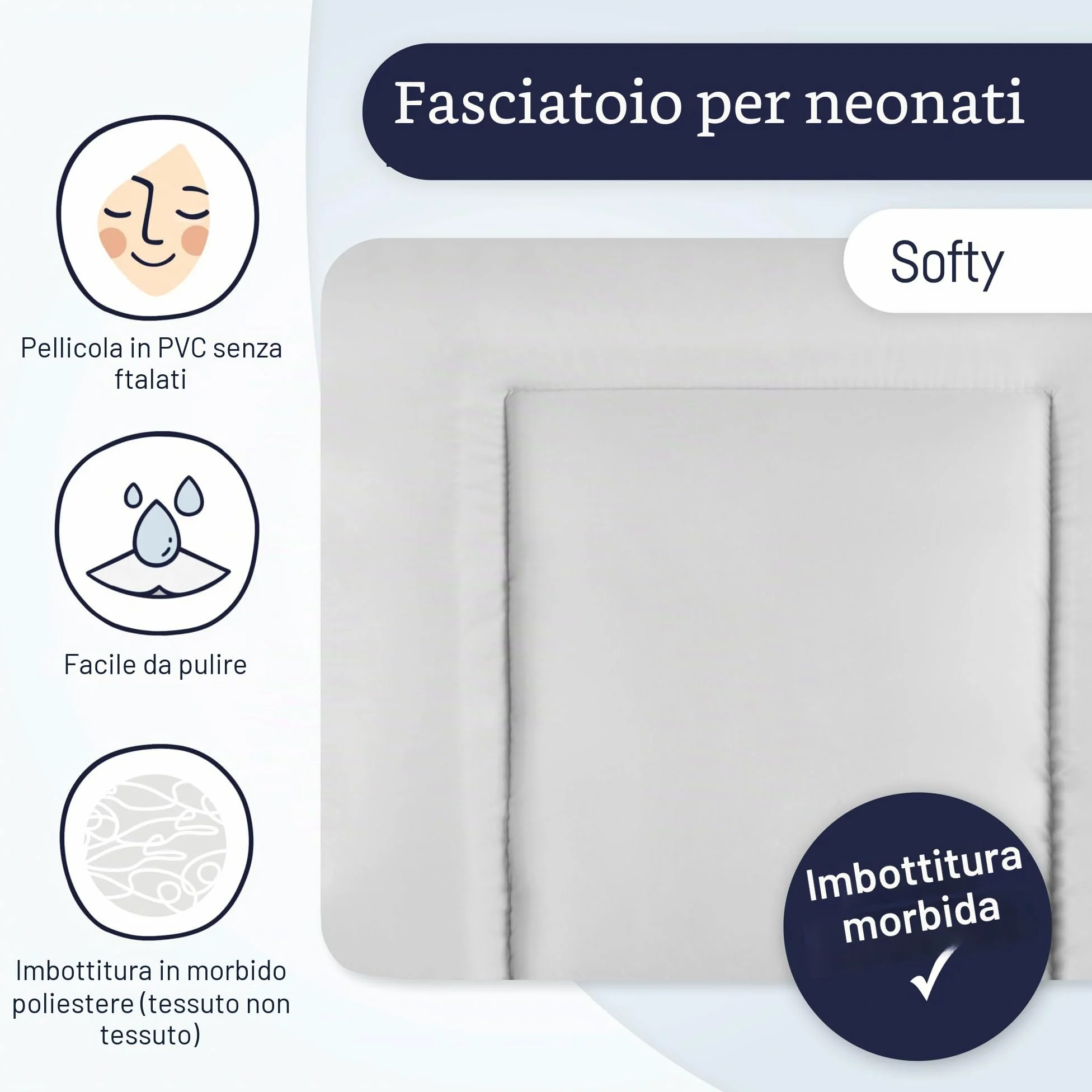Julius Zöllner Materassino fasciatoio Softy, 65 x 75 cm, impermeabile e lavabile, prodotto in Germania, Oeko-Tex Standard 100, tinta unita, grigio chiaro