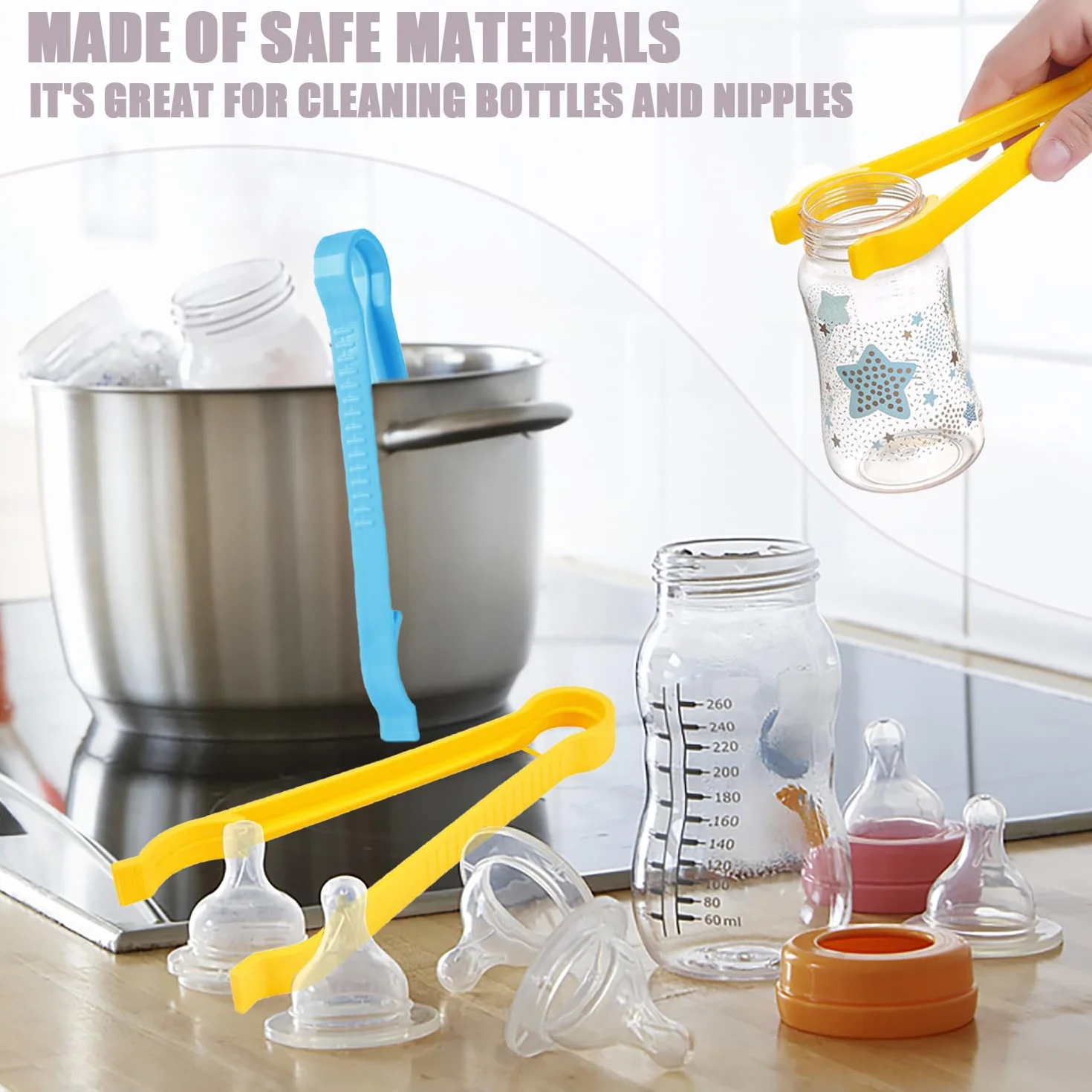 3 Pezzi Pinze per Biberon Multifunzione, Bottiglia Multifunzione Morsetto Pinze Sterilizzate per Neonati Strumento per La Pulizia Delle Bottiglie Clip Anti-Scottature per Biberon Bambini