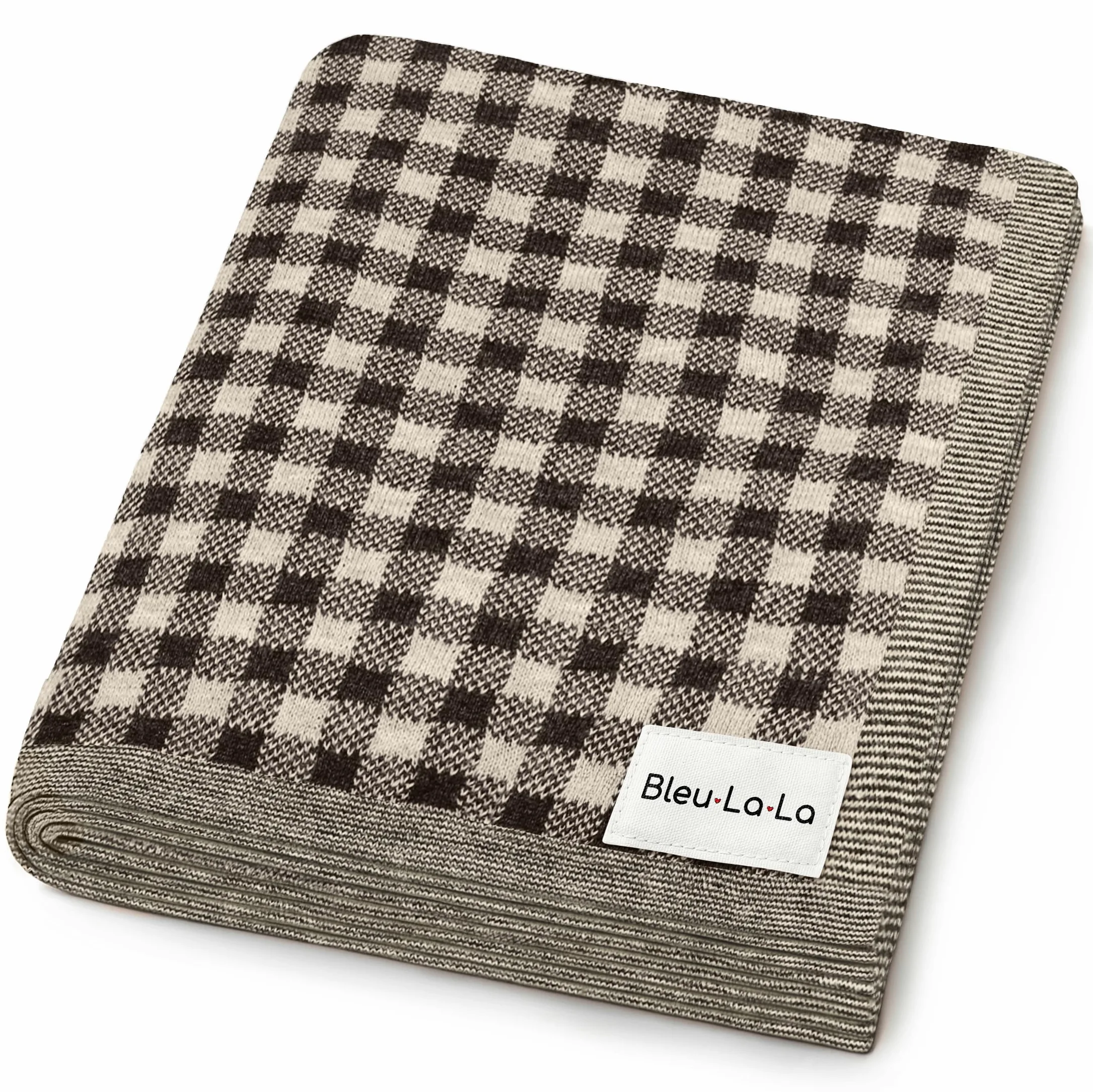 Lussuosa coperta per neonati lavorata a maglia, 100% morbido cotone fine, utilizzabile come fasciatura per culla e passeggino, unisex, neutra, per neonati e ragazze (plaid - moka)