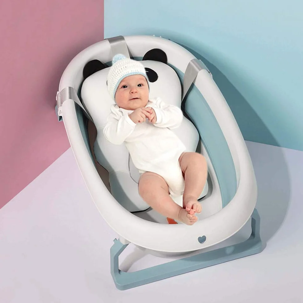 aniceday Cuscino per vasca da bagno per neonato, con supporto per sedile da bagno, galleggiante, per neonati e neonati, 0-6 mesi (panda, colore: bianco)