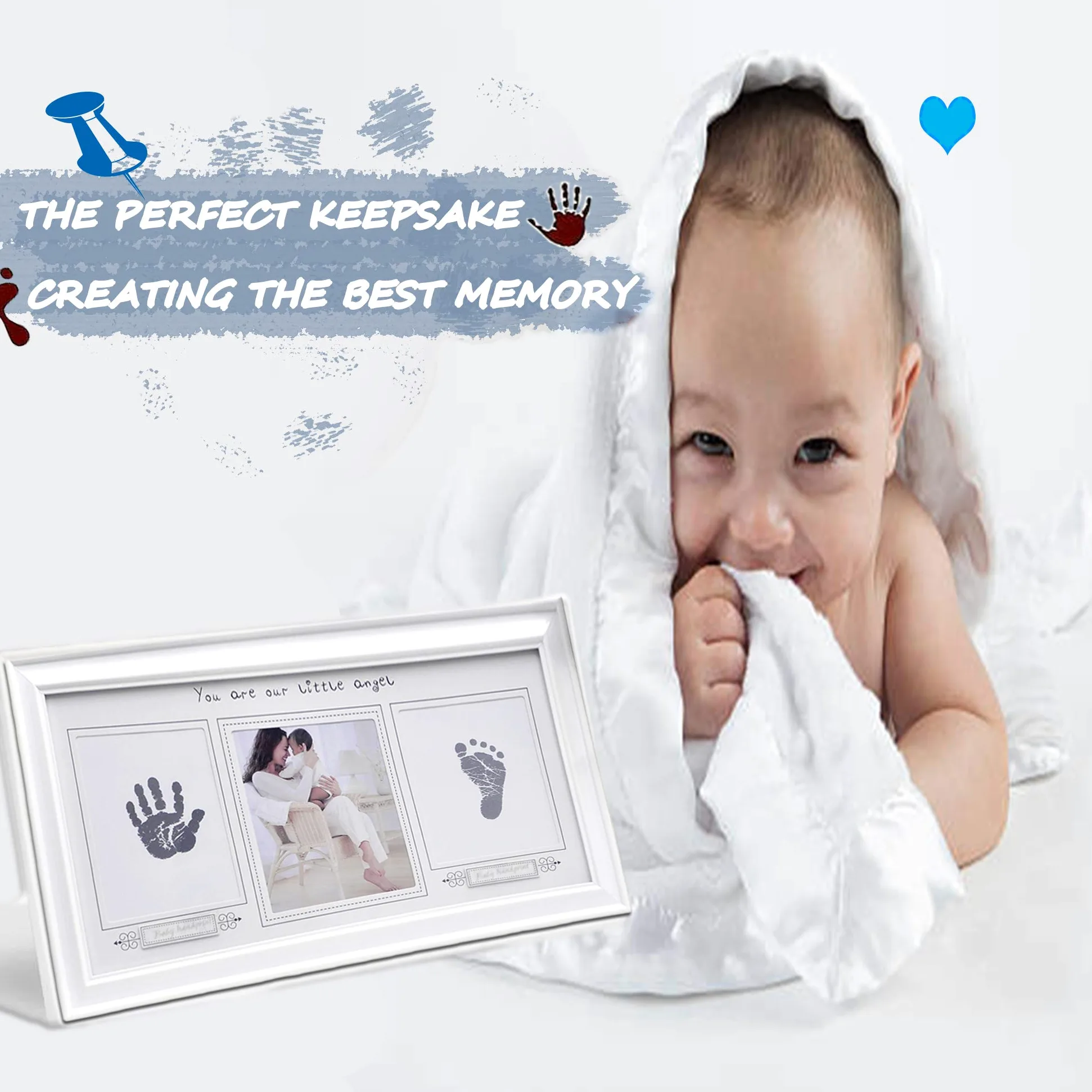 Cornice per impronte Bambino e Neonato Kit Impronta per Mani e Piedi del Neonato - Cornice per foto a inchiostro Porta Bracciali di Nascita Portafoto Regalo perfetto per bambini #5