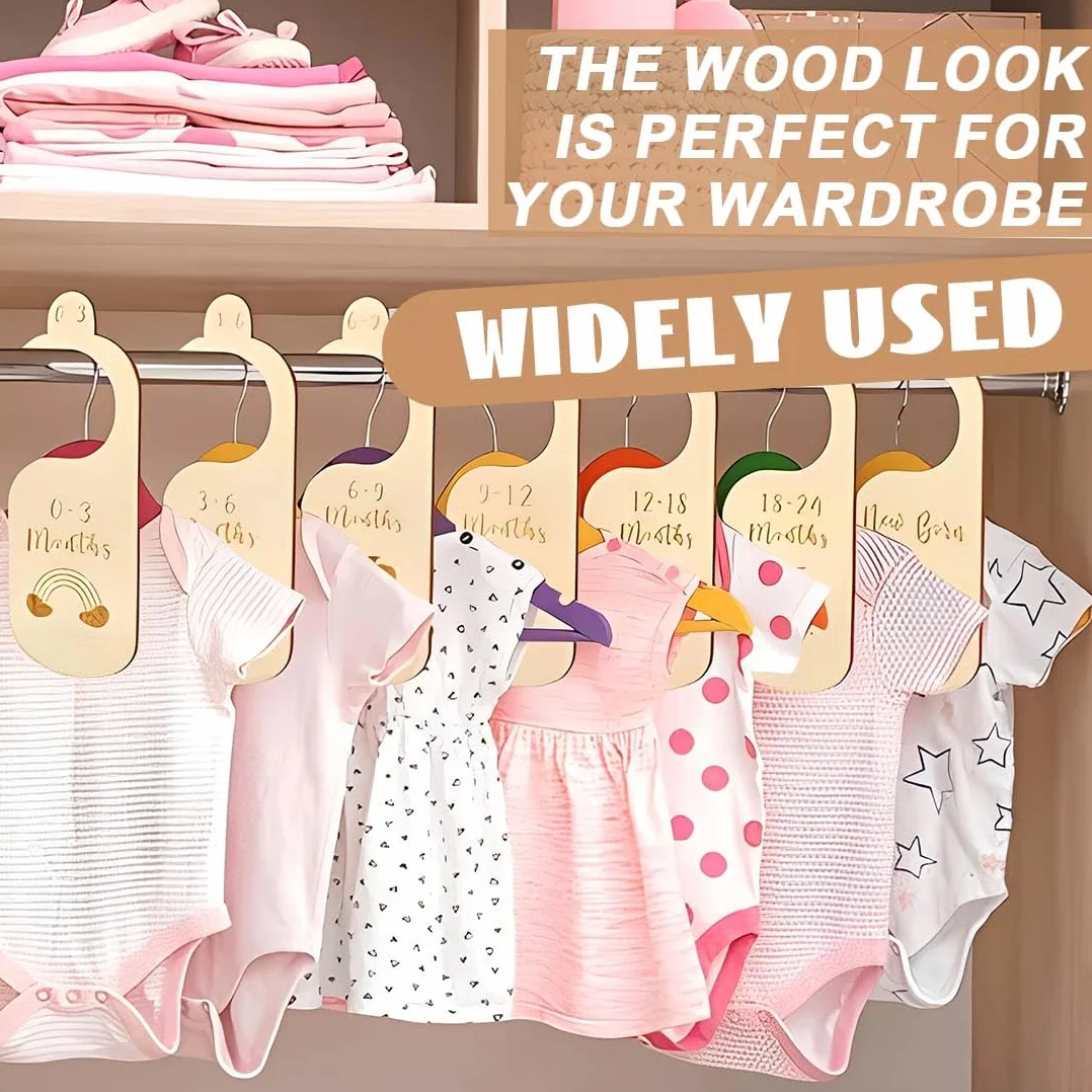 7 Pezzi Divisorio Per Armadio Bambini In Legno, Organizer Guardaroba Neonato Separatori Per Abbigliamento Per Classificare Vestiti Da 0 A 24 Mesi