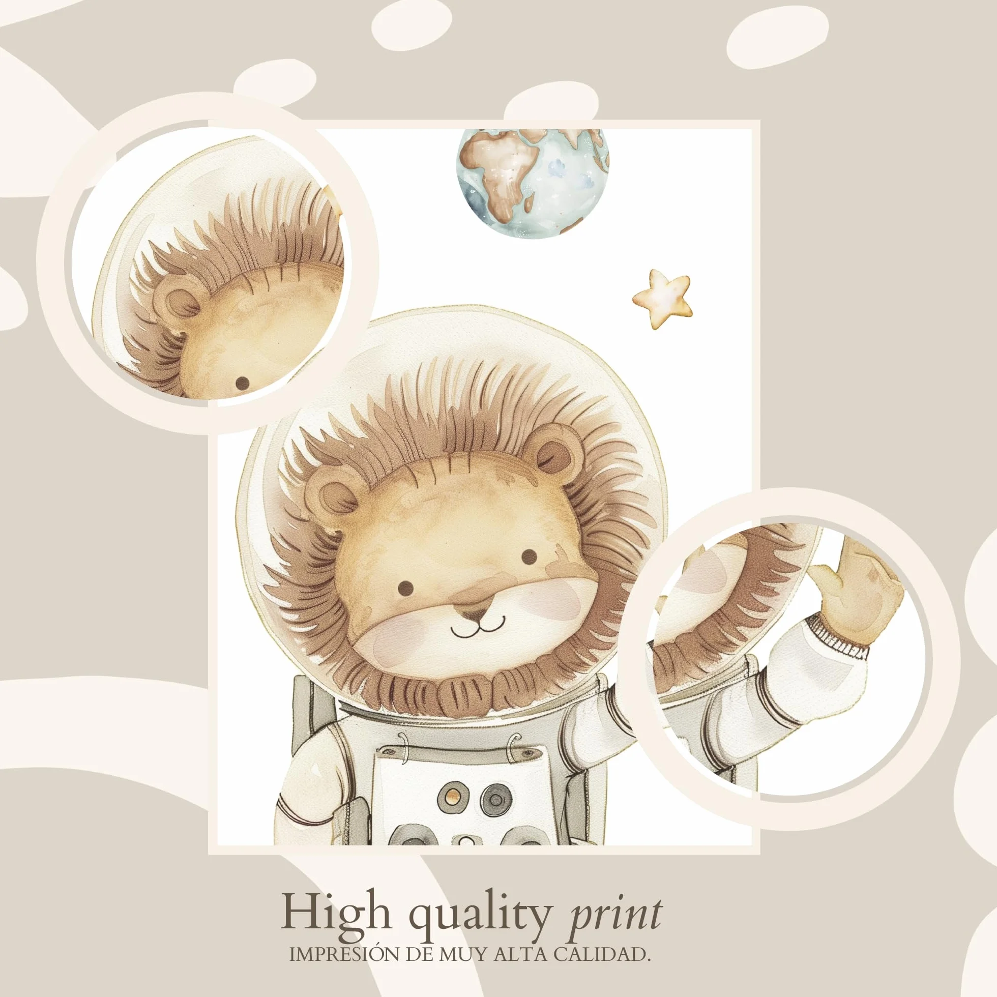 ayurvana Set 6 Stampe Spazio Cameretta Bambini – Poster Senza Cornice con Animali Astronauti, Razzo e Pianeti – Quadri Decorativi per Bambini e Neonati – Arredo Parete Cameretta Originale