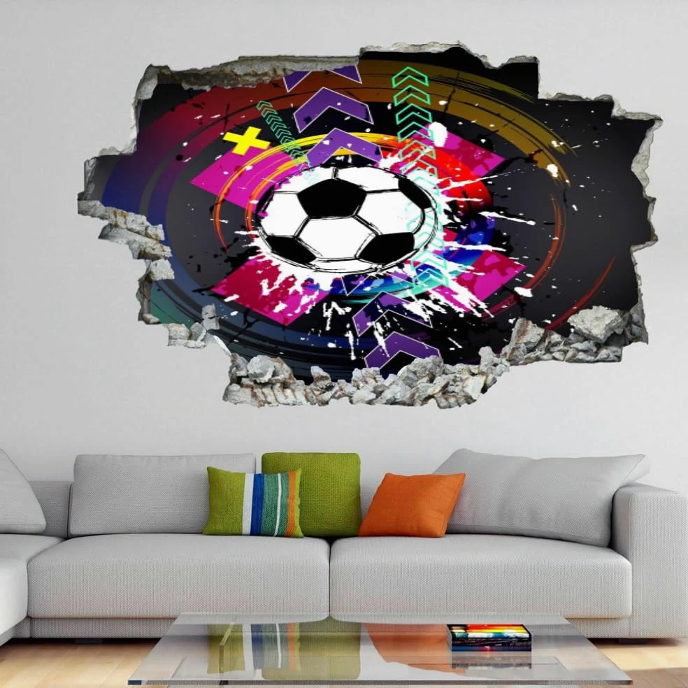 Decalcomanie Da Muro 3D Smashed Art Decor Calcio Tatuaggi Da Parete Wall Stickers Arte Astratta Per Ragazze Bambini Adesivo Murale Regalo Per La Casa 120x80cm