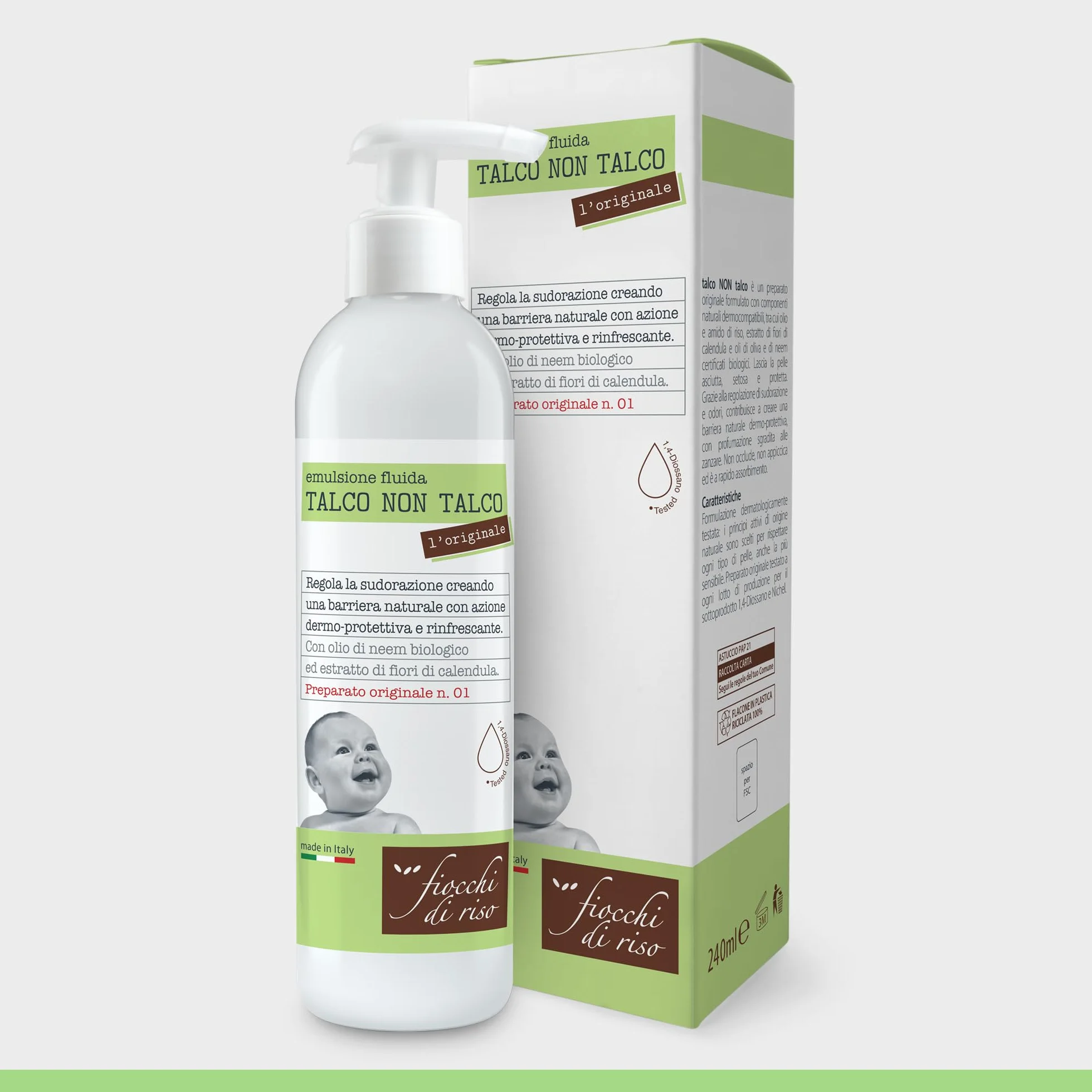 Fiocchi di Riso - Talco NON Talco ORIGINALE - 240ml - SUDORAZIONE E ZANZARE - Crea una barriera naturale con profumazione sgradita alle zanzare