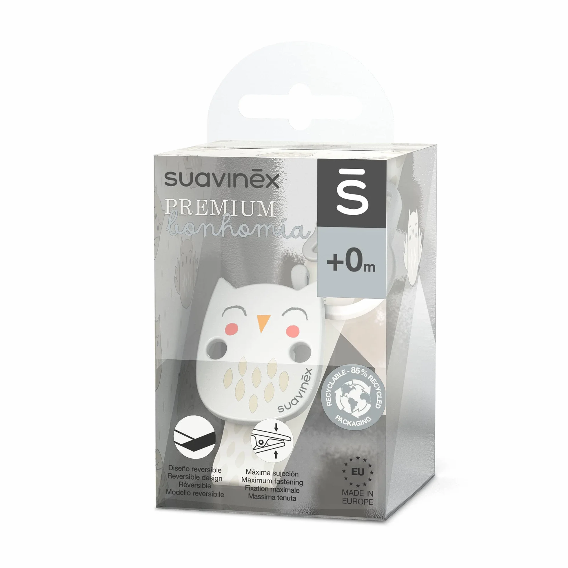 Suavinex, catenella portaciuccio in tessuto con Clip Catenella in tessuto decorato su entrambi i lati. +0 mesi. Bonhomia, Bianco