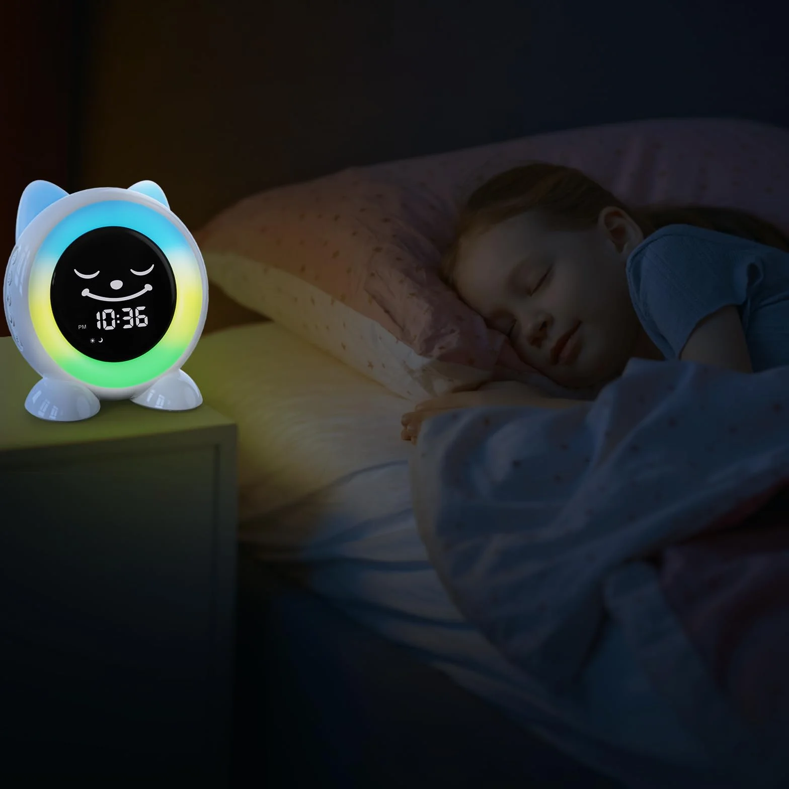 I·CODE Sveglia per bambini, con luce notturna, timer per pisolini, snooze per bambini più piccoli, ragazzi e ragazze (versione a batteria)