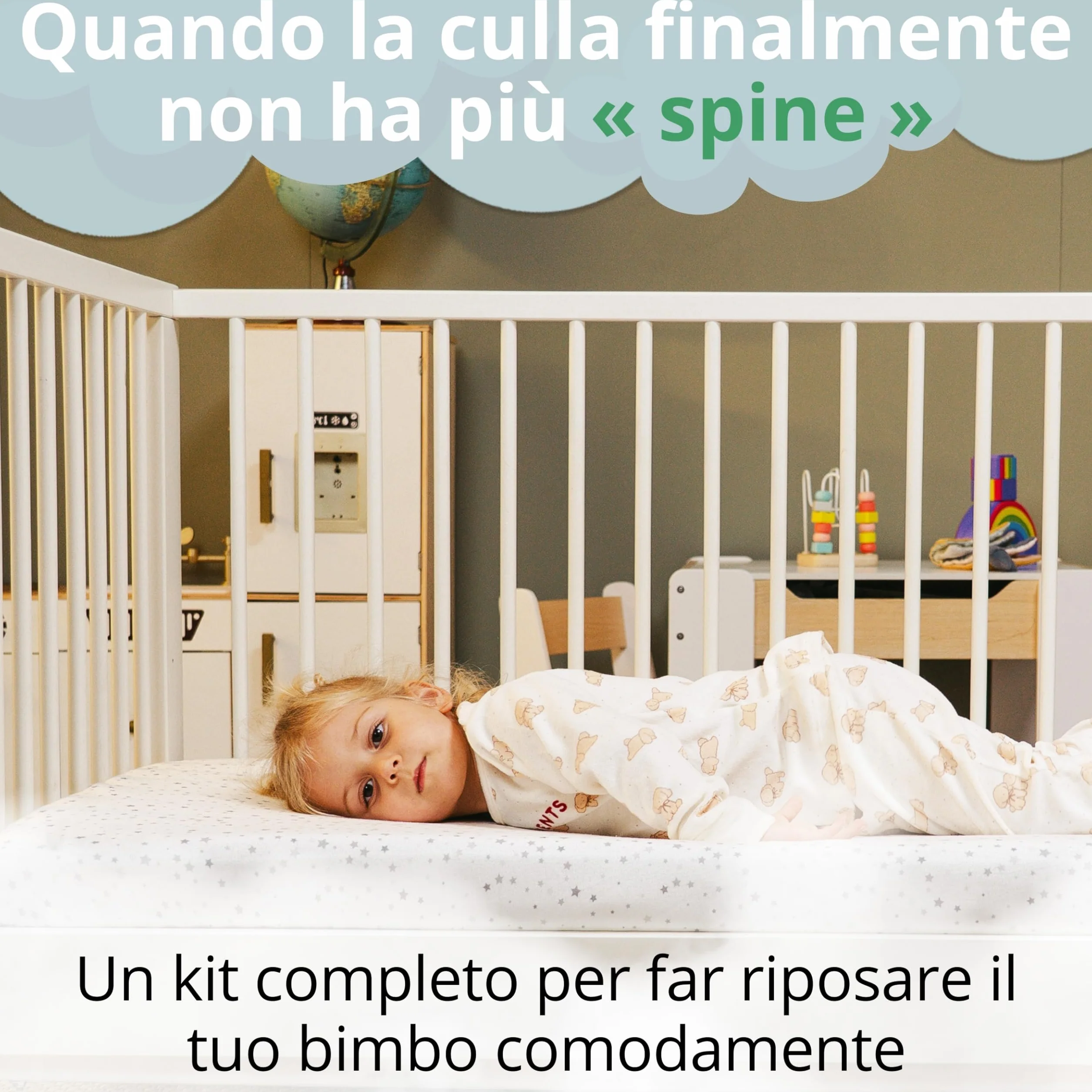 Set Lenzuola Lettino Neonato 60x120 / 60x125. 2 Lenzuola con Angoli in Cotone Jersey + 1 Coprimaterasso Impermeabile in Spugna. Certificato OekoTex. Fantasia Stelle 125x60 / 120x60