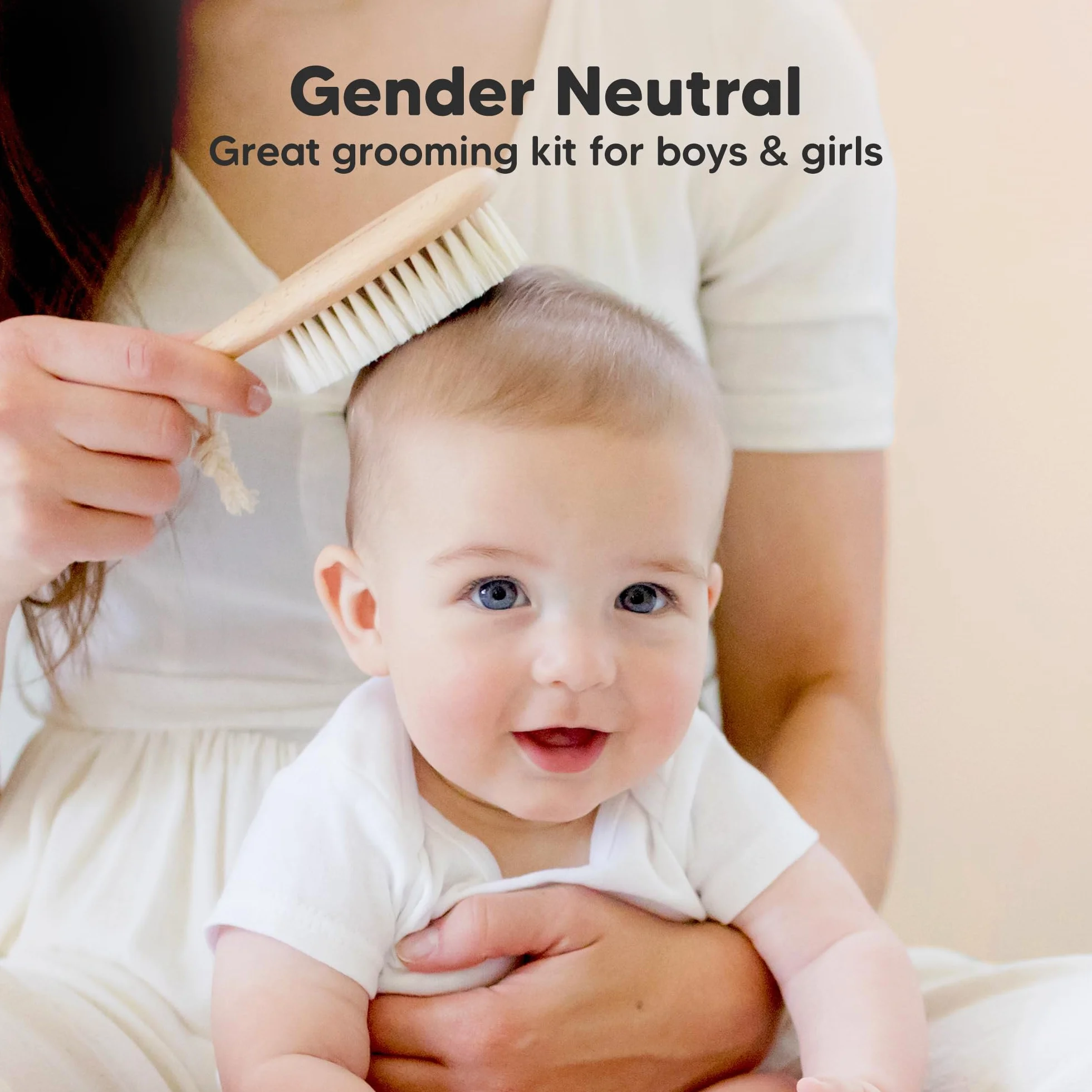 Spazzola Per Capelli Per Neonati per Neonato - Culla in legno naturale con setole morbide di capra - Kit pettine per spazzola per capelli perfetto per la cura del cuoio capelluto per piccoli, bambini