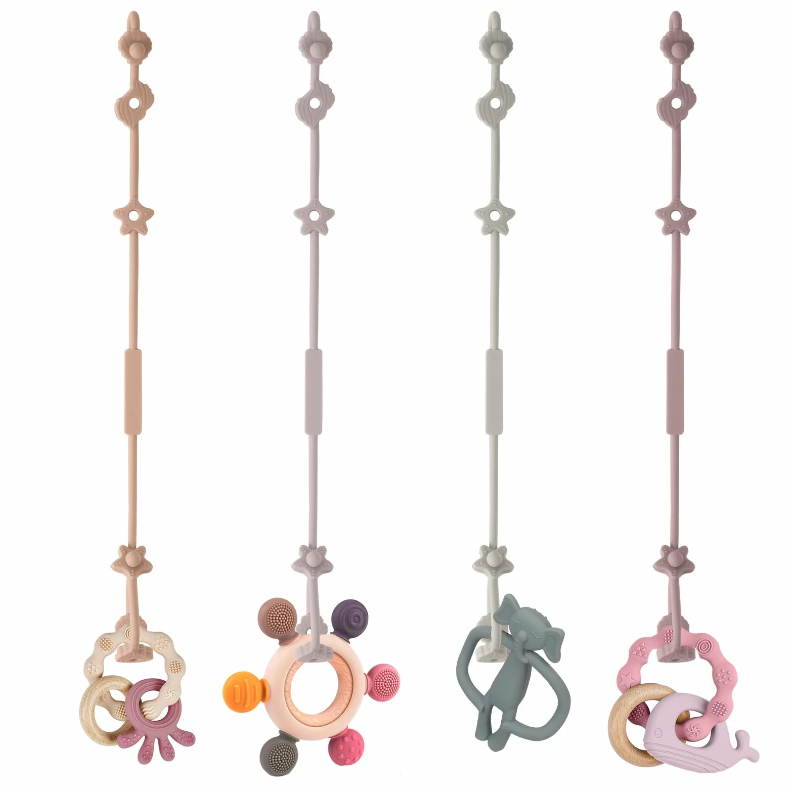 Vicloon Catenelle Per Ciuccio, 4PCS Catena Ciuccio per 18+ Mesi, Cordino Ciuccio In Silicone Senza BPA, Catenelle Porta Succhietto Per Sedie Di Sicurezza Passeggino Seggiolone, Rosa Viola