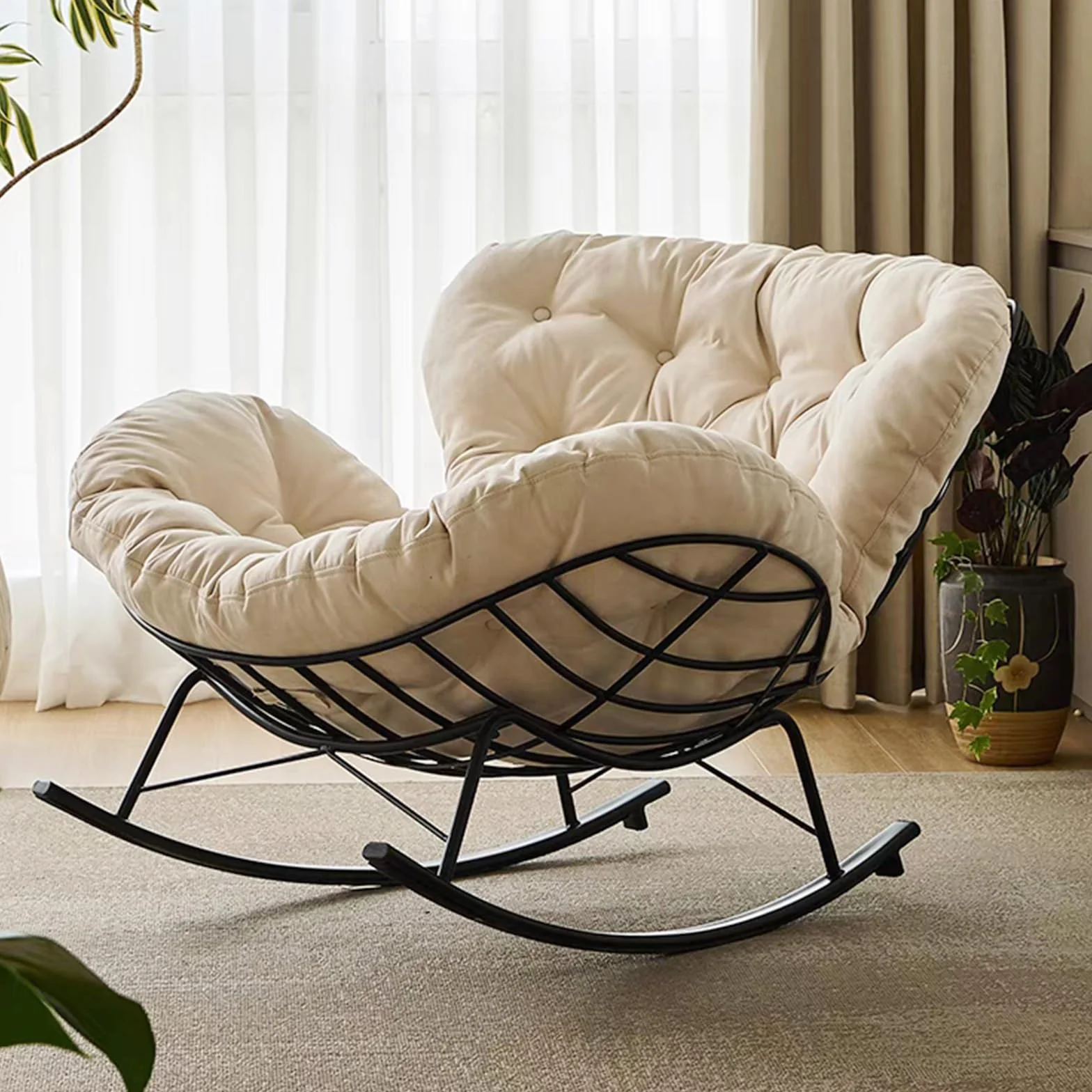 Sedie a Dondolo per Soggiorno,Poltrona Allattamento,Poltrona a Dondolo Imbottita,Comoda Sedia da Lettura, Moderna Sedia a Dondolo, per Soggiorno,(Light Gray)
