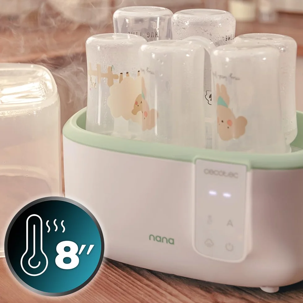 Cecotec Sterilizzatore Elettrico, Sterilizzatore Biberon Nana Babycare Digitalsterilizer. 6 Biberon, con Supporto per Tettarelle, 8min di Sterilizzazione, Senza BPA e sicuro per Acqua, Latte, Alimenti