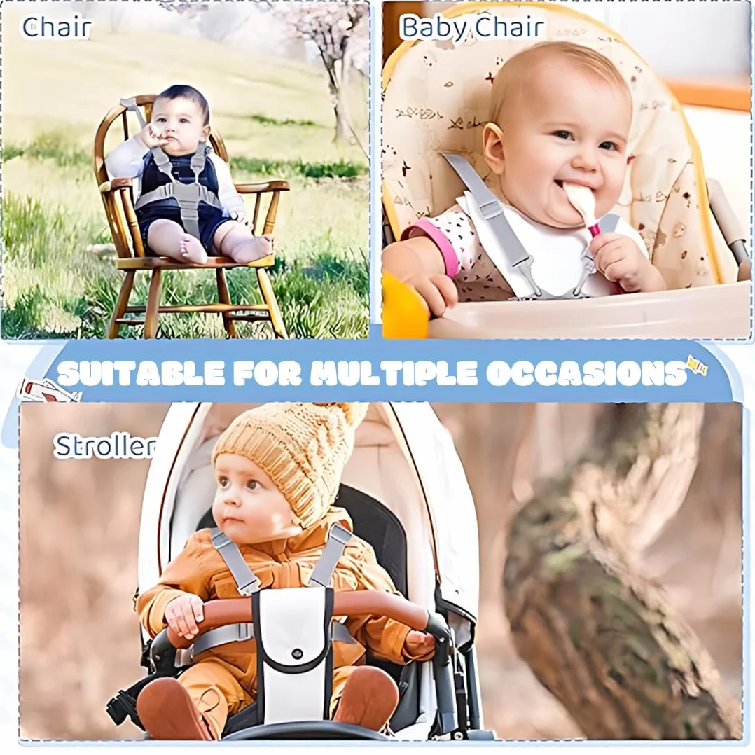 Imbracatura Bambini, Cintura Sicurezza Bambini, Cintura Sicurezza Bambini per Seggiolone 5 Punti Universale Regolabile Seggiolone Cintura Imbracatura per Passeggino Carrozzina (Fibbia Grigia)