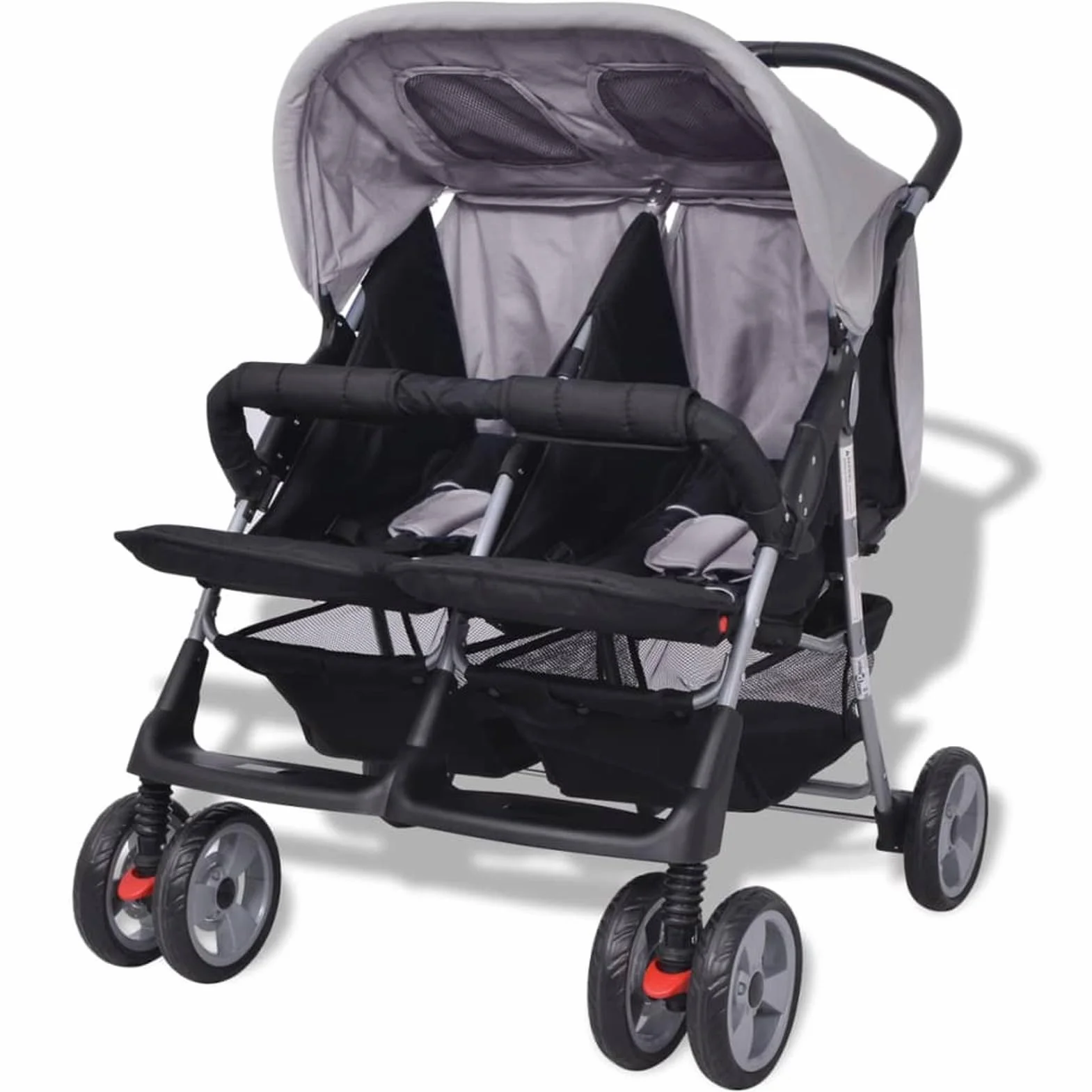 LAPOOH Passeggino Gemellare in Acciaio Grigio e Nero,Bebè e Bimbi,Trasporto Bebè,Passeggini(SPU:10110)