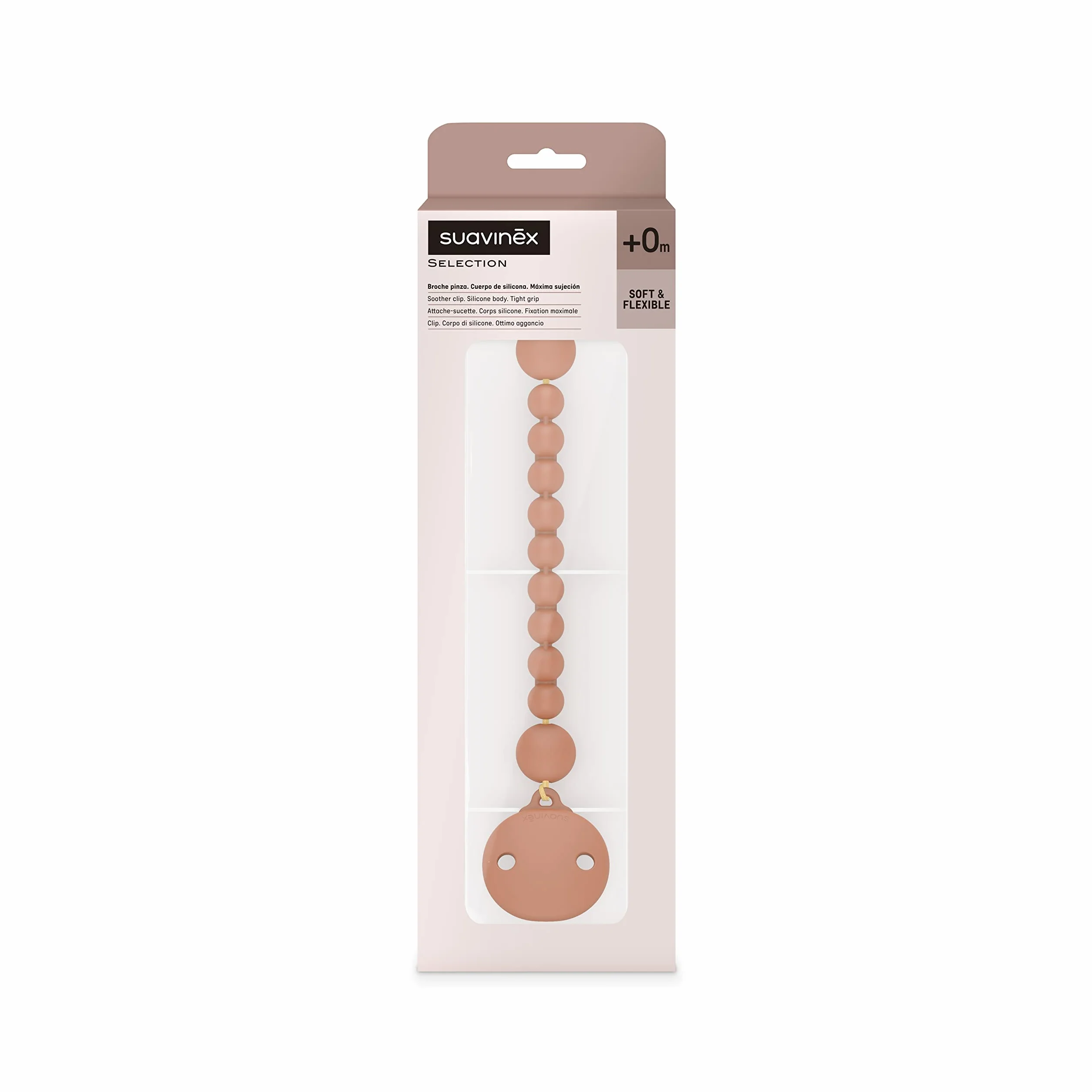 Suavinex, Clip per ciucci in Silicone, Portaciuccio Monopezzo con Catena in Silicone, +0 Mesi, Color Essence, Orange Sunset