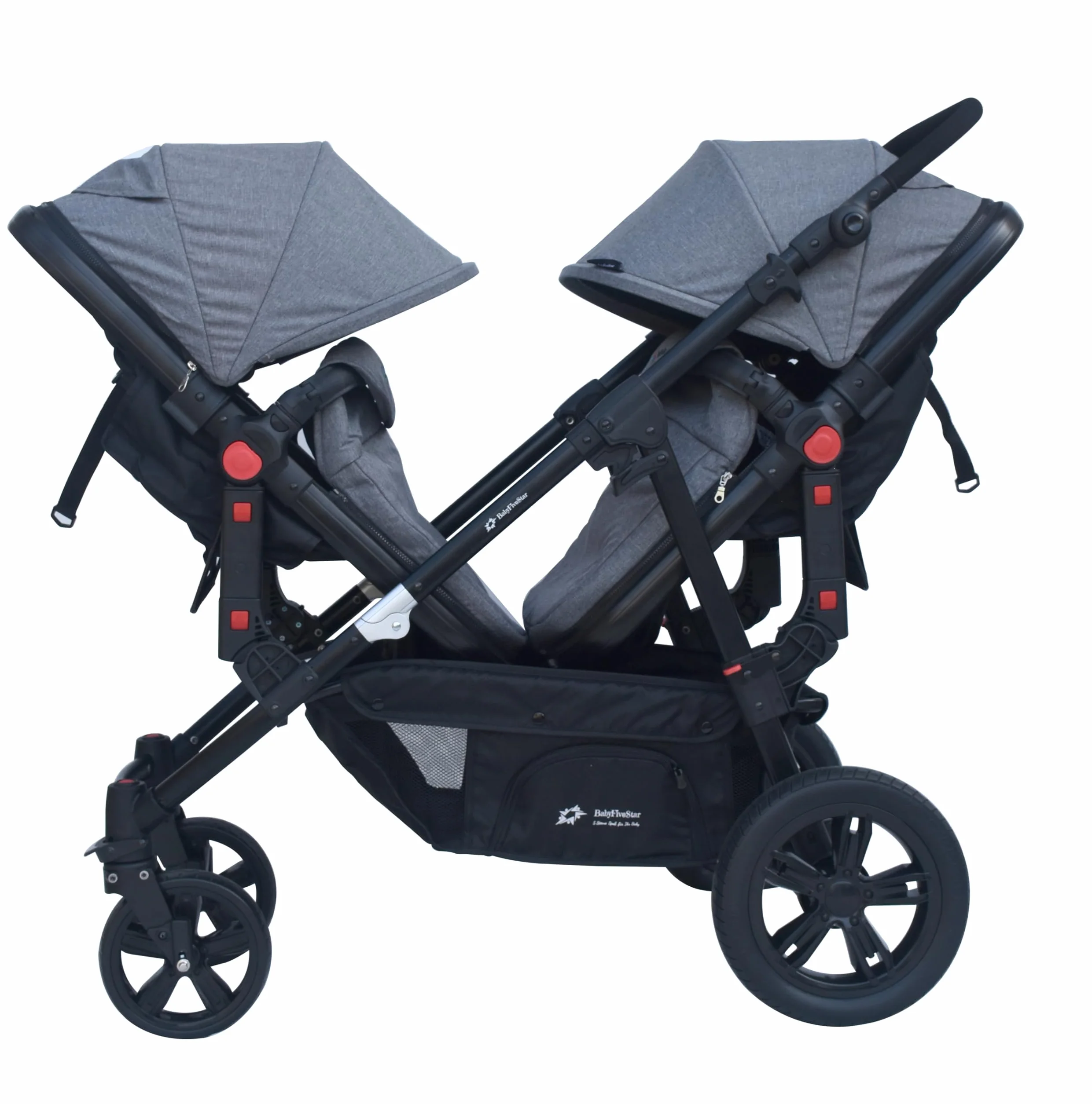PASSEGGINO DOPPIO/GEMELLARE 2in1 NERO E GRIGIO PER DUE BAMBINI FRATELLI STROLLER
