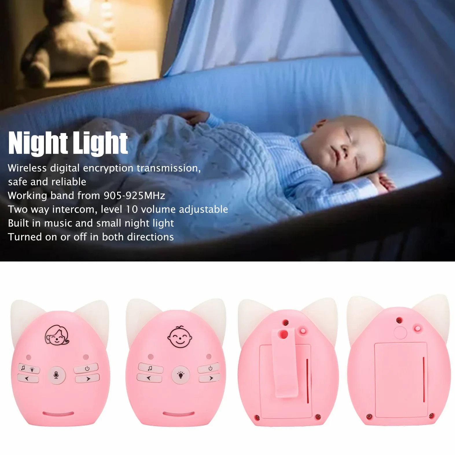 Baby Wireless Two Way Voice, Easy Carry 10dBm Audio Baby Monitor Suono Chiaro per la Casa (Rosa)