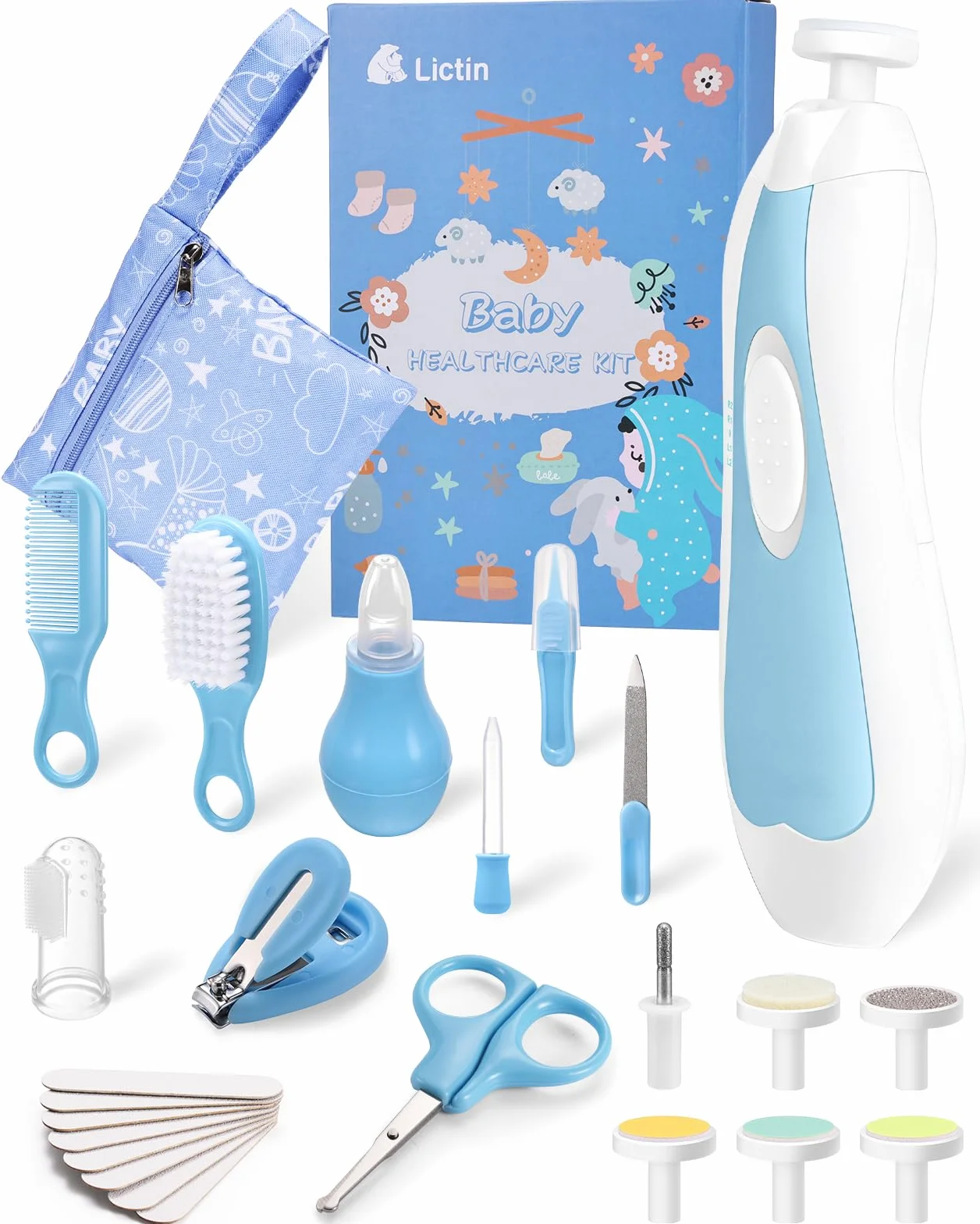 Lictin Set per la Cura del Bambino-31 in 1 ricaricabile Tagliaunghie elettrico sicuro per bambini,tagliaunghie per bambini con illuminazione automatica,Beauty BabyCare portatile,ottima idea regalo