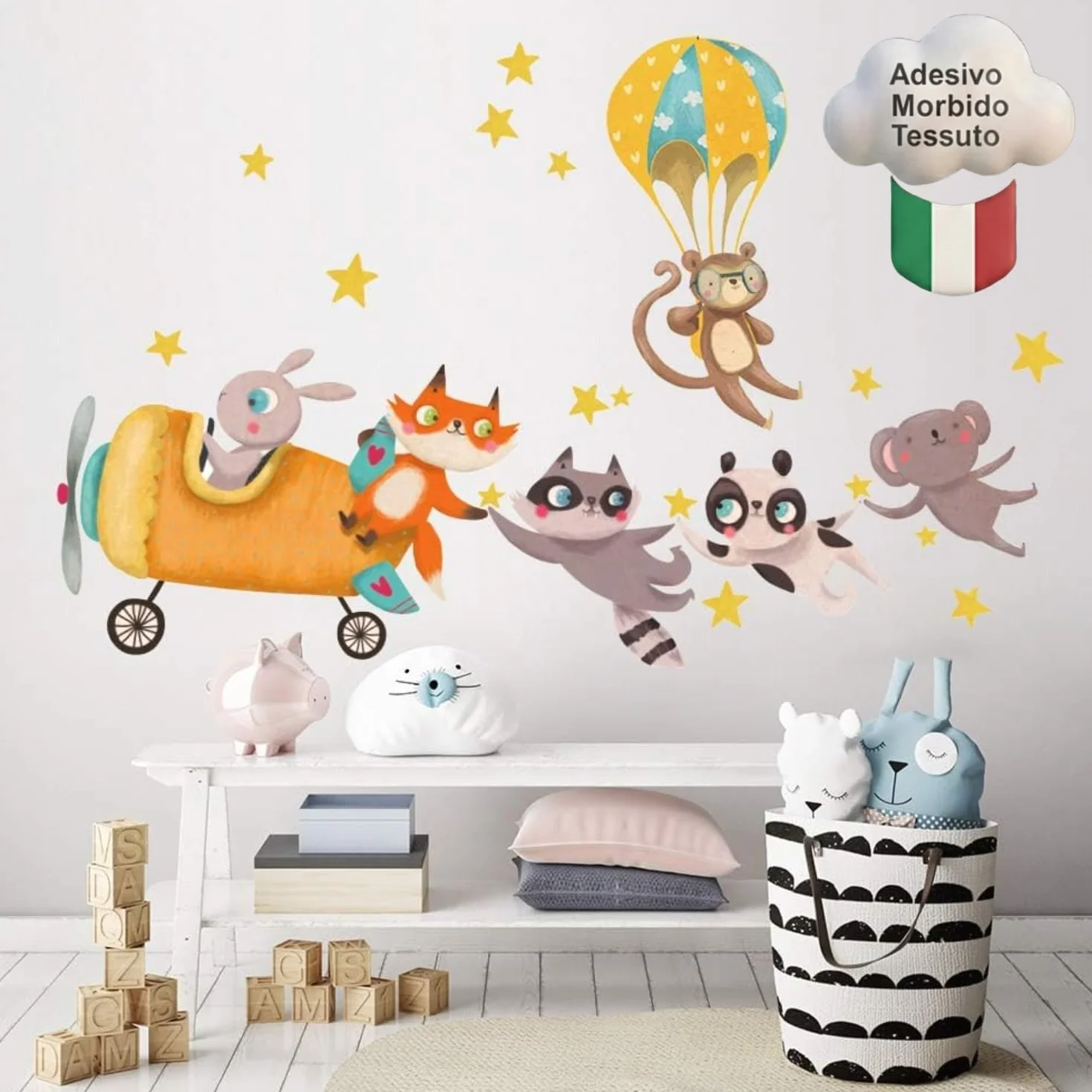 Adesivo Murale Bambini Eco-Tessuto Animali Volanti 120x30 cm