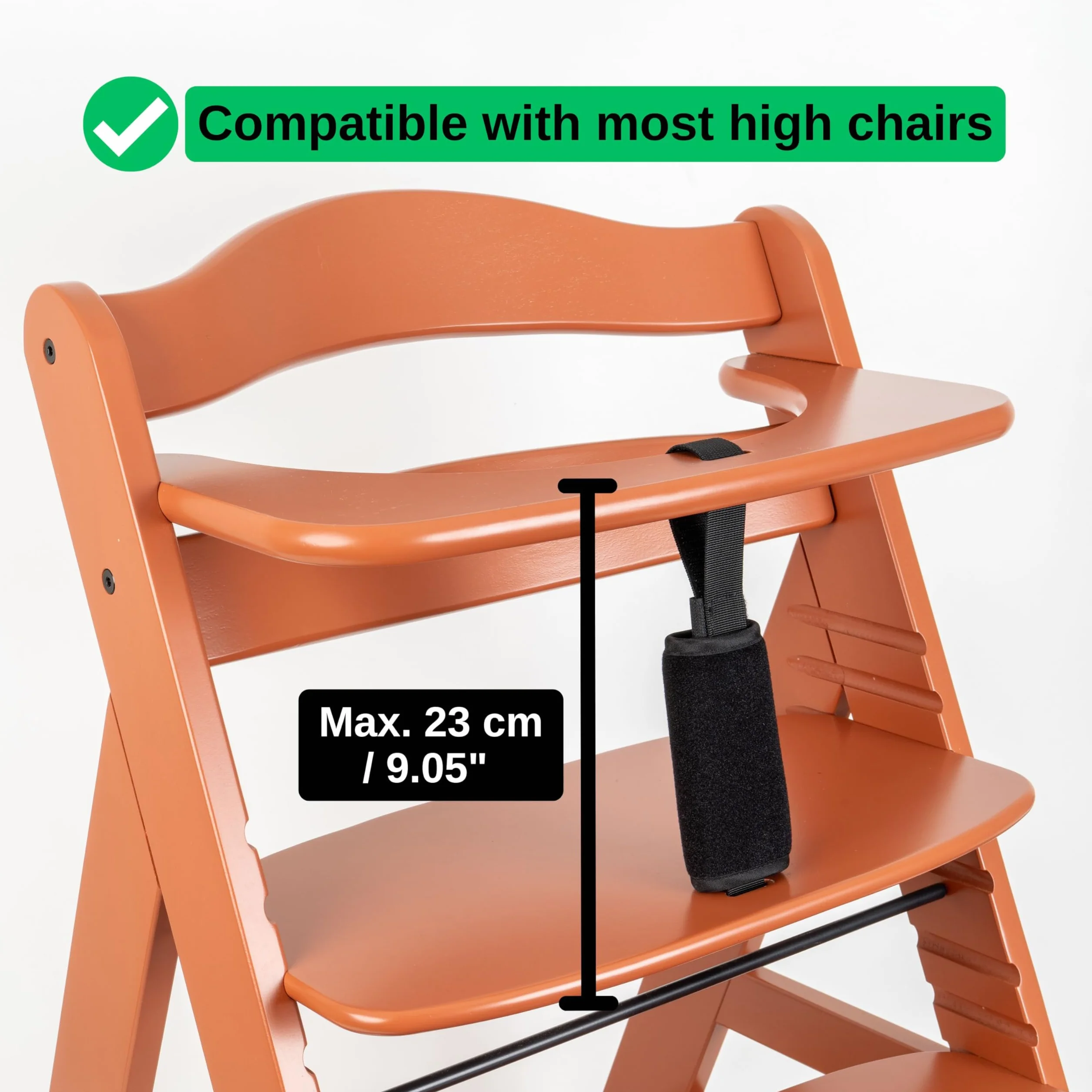 Cinghia inguinale con protezione per cintura per seggiolone, confezione da 2, in nero, cinghie per cintura compatibili con Hauck Alpha Beta, Stokke Tripp Trapp, roba e molti altri
