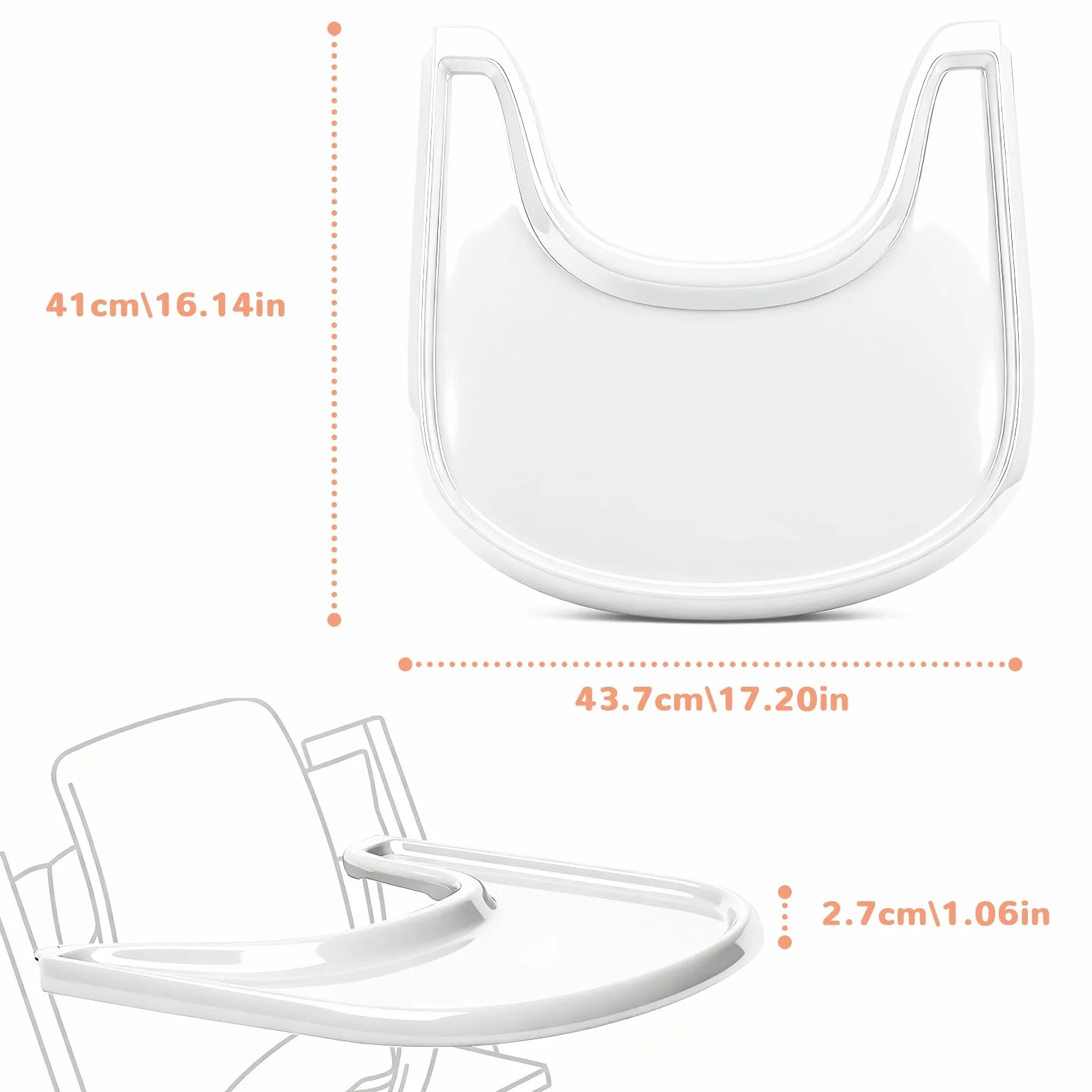 Vassoio compatibile con sedia Stokke Tripp Trapp, superficie liscia e forte assorbenza, 100% senza BPA, facile da montare, accessorio per seggiolone per bambini da 6 a 36 mesi, bianco