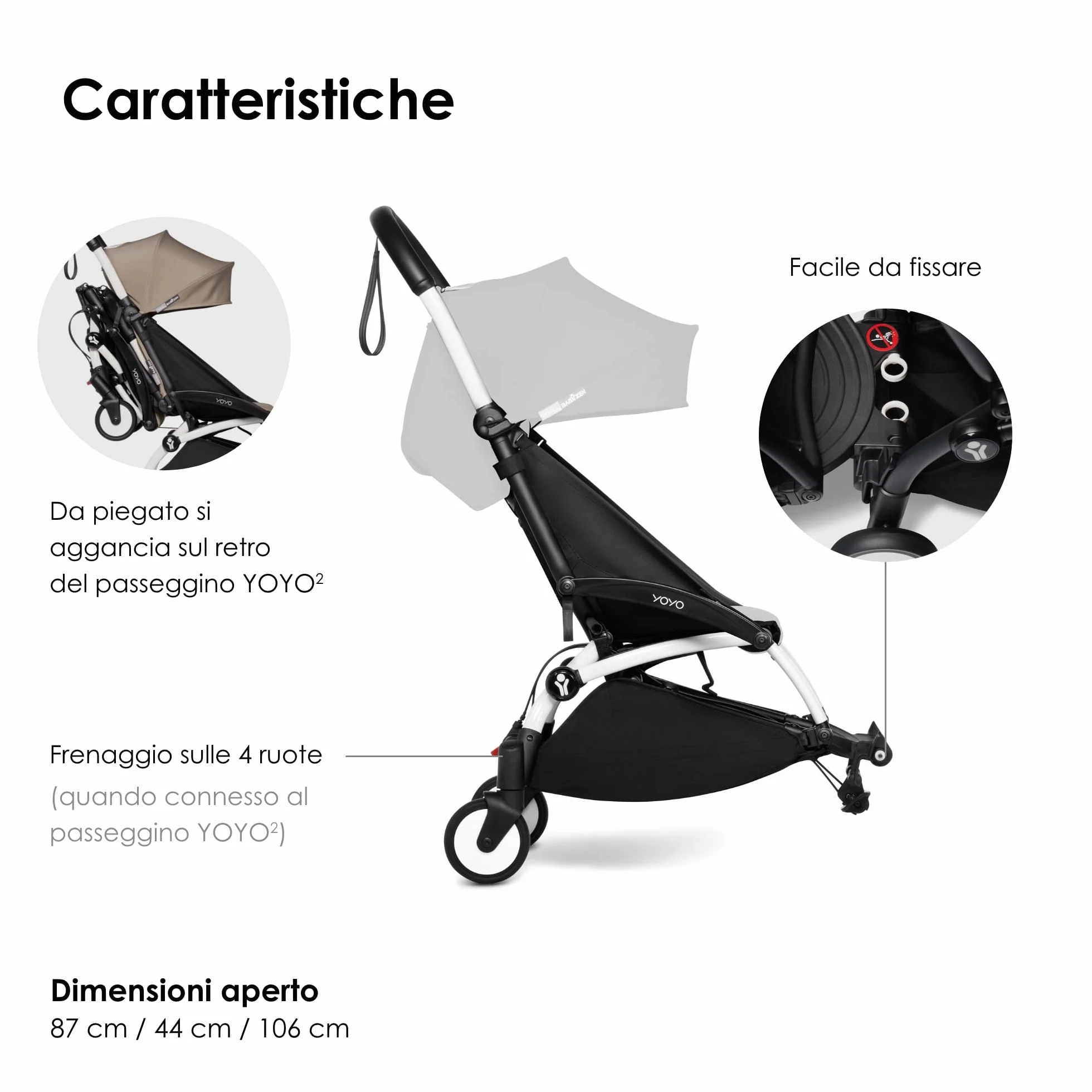 BABYZEN YOYO Connect, Bianco - Trasforma il tuo passeggino YOYO2 in un passeggino doppio - Compatto e maneggevole