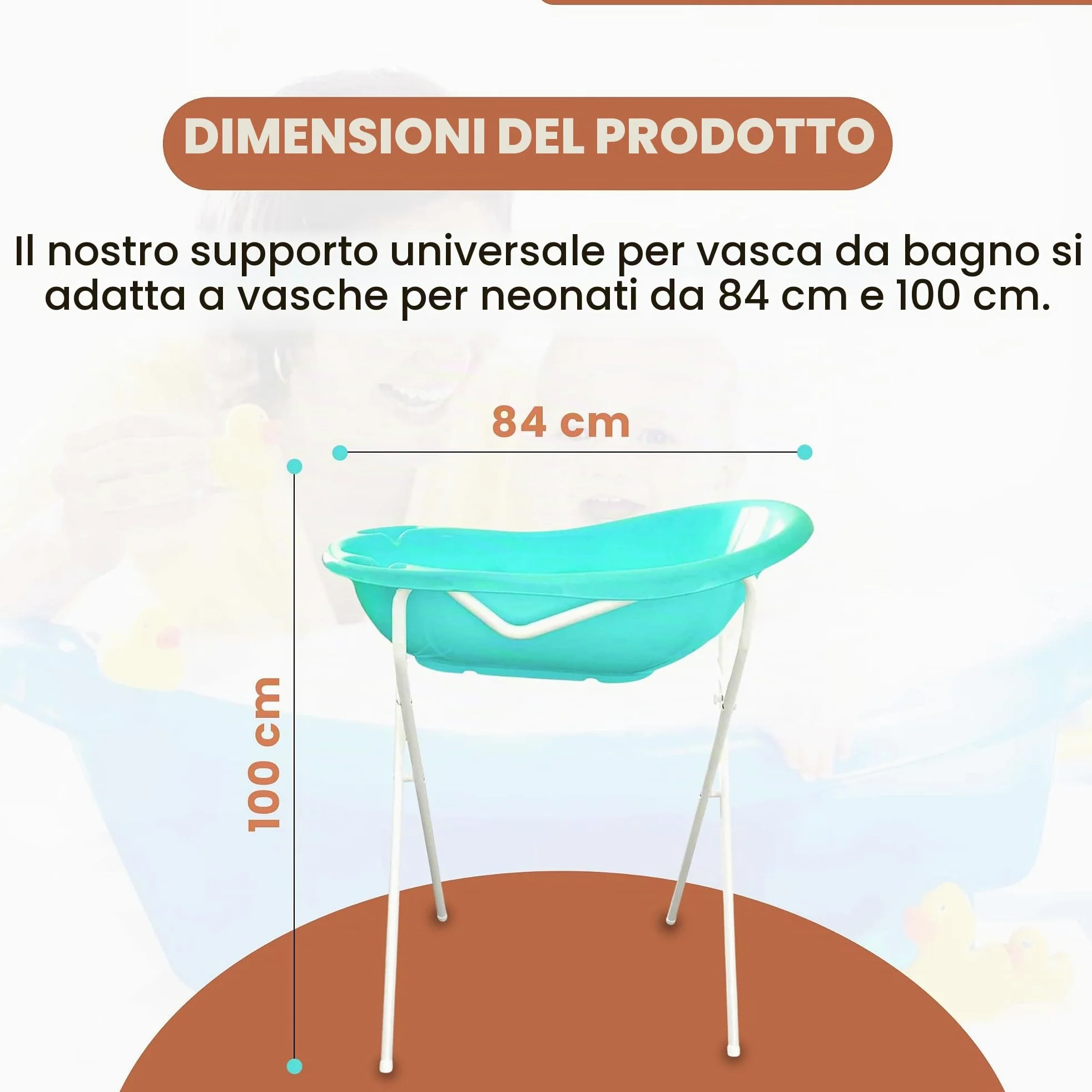 Supporto Vasca Bagnetto Bebè Universale 84-100 cm | Porta Vaschetta Neonato in Plastica Resistente | Supporto Ergonomico e Stabile per Bagnetto Quotidiano