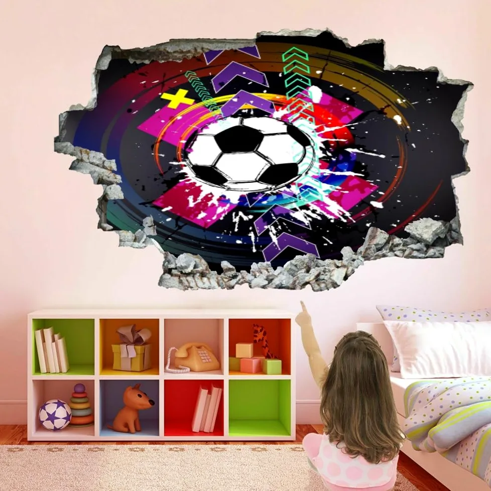 Decalcomanie Da Muro 3D Smashed Art Decor Calcio Tatuaggi Da Parete Wall Stickers Arte Astratta Per Ragazze Bambini Adesivo Murale Regalo Per La Casa 120x80cm