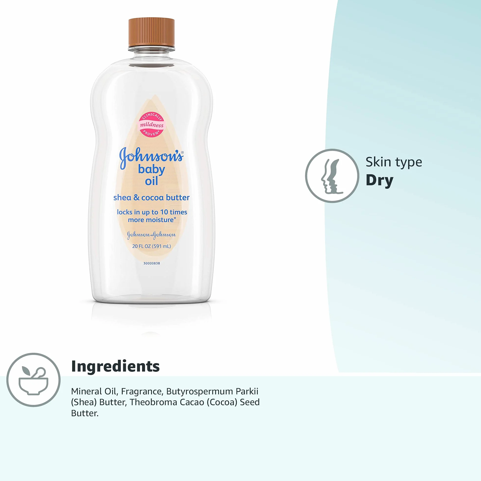Johnson's Baby Oil Shea and Cocoa Butter, 590ml (Pack of 2)