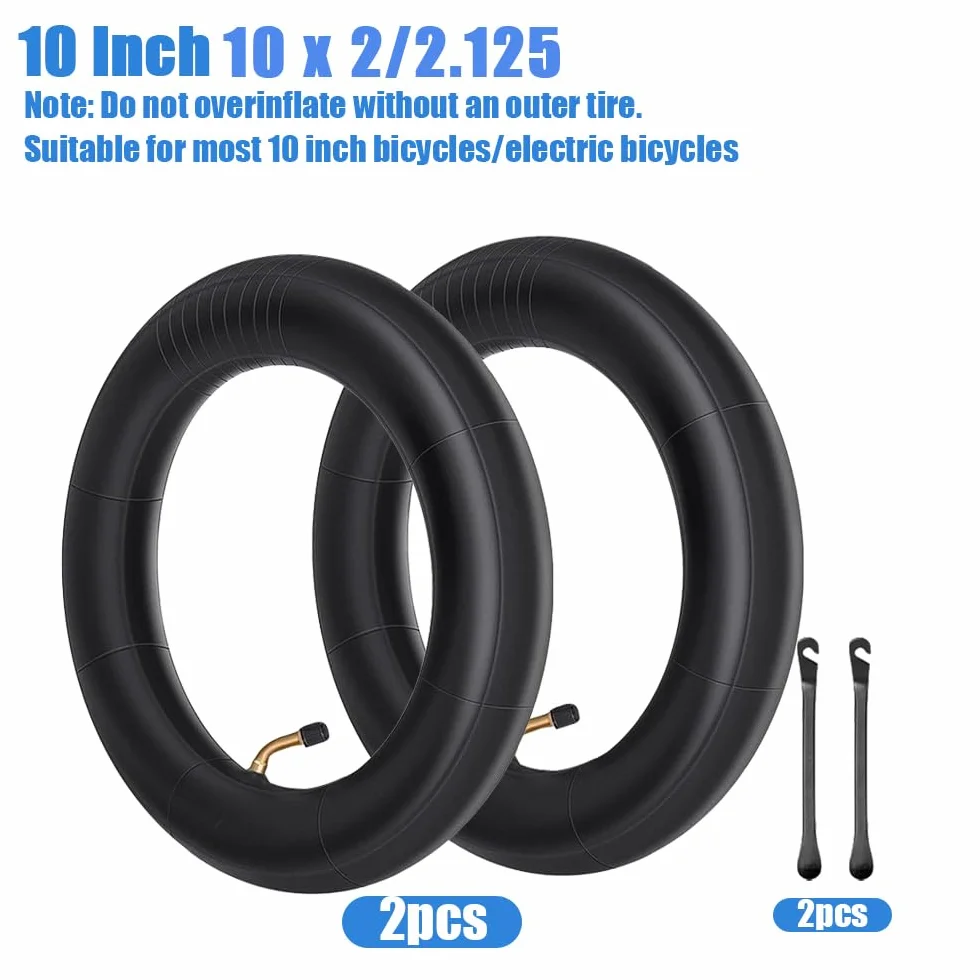 Camera d'aria 10 pollici, 2 pezzi 10 x 2/2.125 pneumatici interni per scooter elettrico con valvola a 45° et 2 leve Pneumatici ad aria rinforzati per pneumatici di carriole