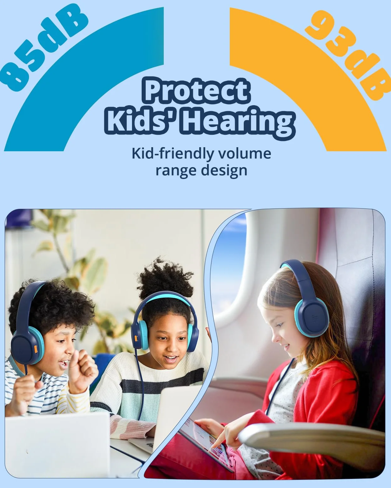 Tronsmart Cuffie Sovraurali Pieghevoli per Bambini, Volume Sicuro 85/93 dB, Suono Chiaro e Morbido, Jack da 3,5 mm per Bambini con Cavo, per Apprendimento e Intrattenimento