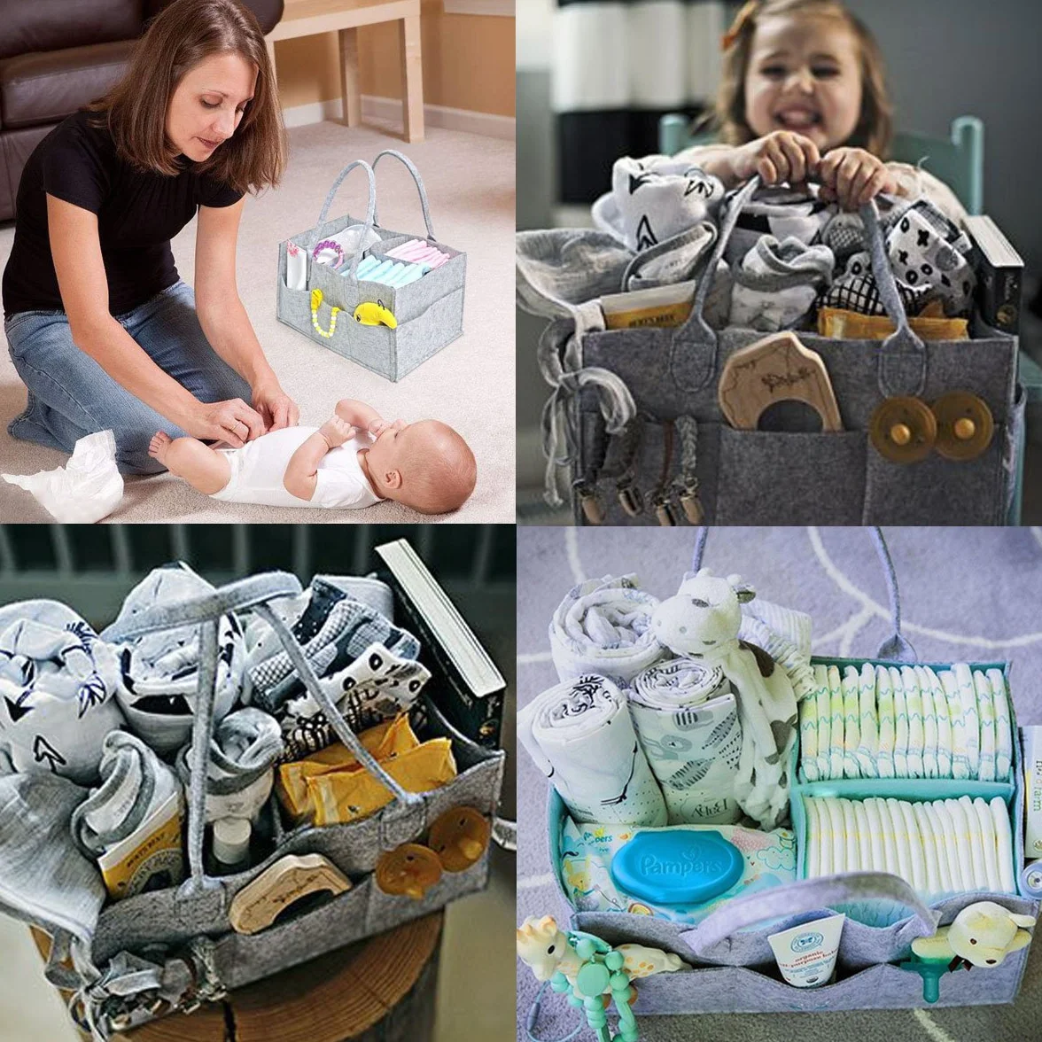 pieghevole Baby Diaper Caddy organizer, Portable nursery Storage basket Bin con scomparti intercambiabili (grigio)