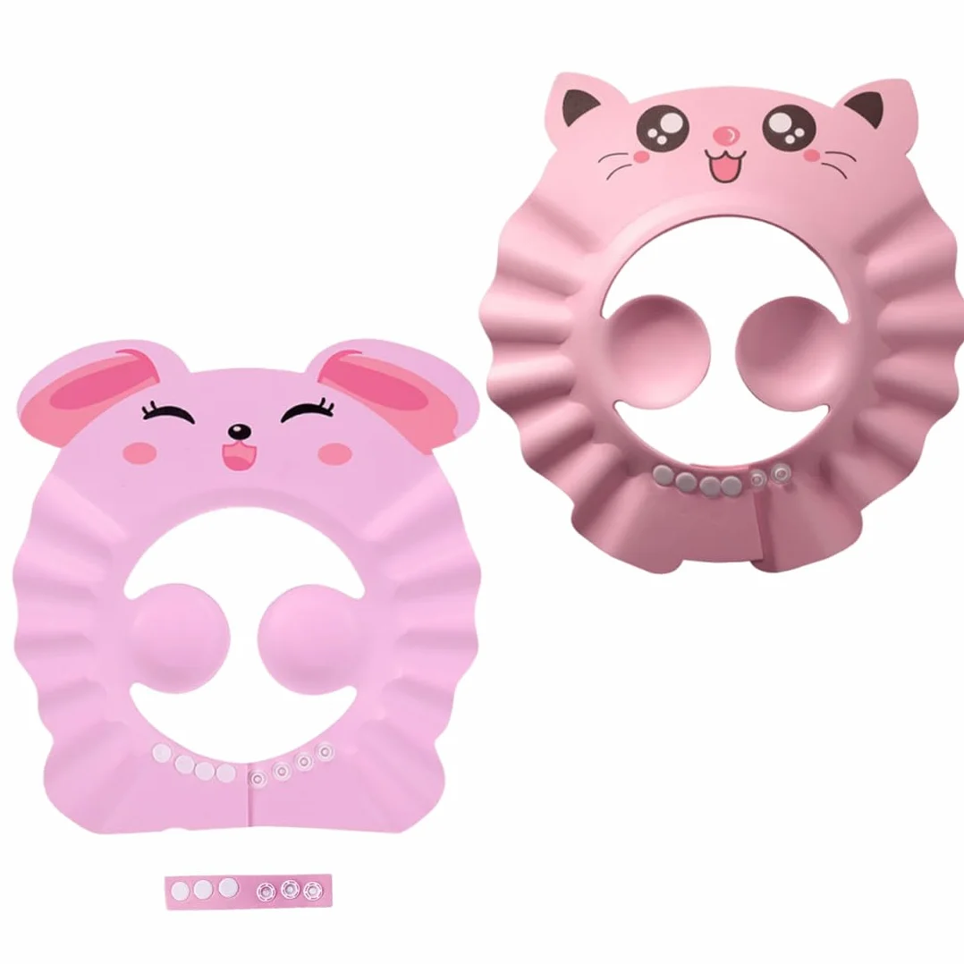 2 Pezzi Cappello Doccia Bambini, Visiera Doccia Bambini, Bambini Regolabile Doccia Cap per Protezione per Gli Occhi Impermeabile, Rosa