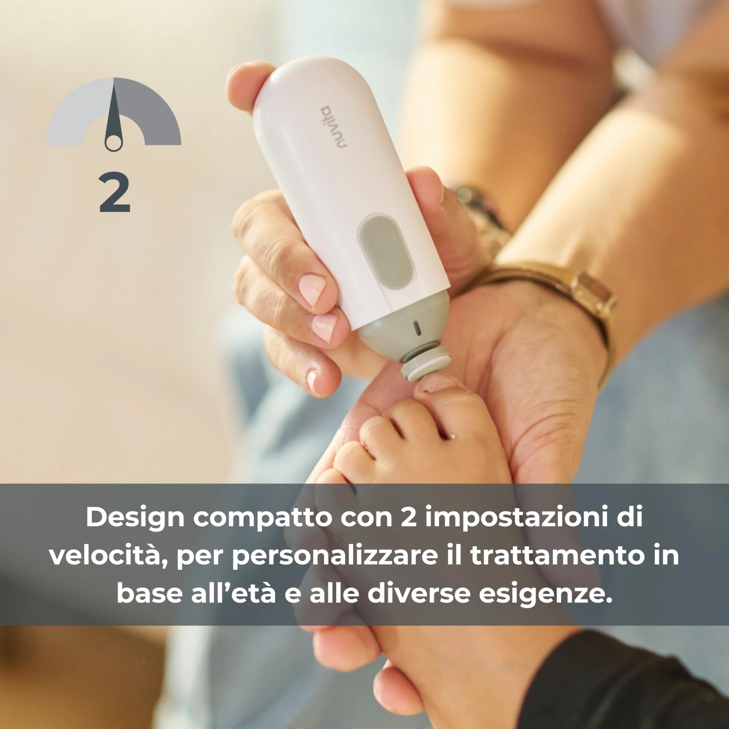 Nuvita 1130 Tagliaunghie Trimmy Lima Elettrica per Unghie di Neonati e Bambini – Sicuro, Delicato e Facile da Usare con Doppia Velocità, Include 5 Testine per Limatura e Custodia da Viaggio