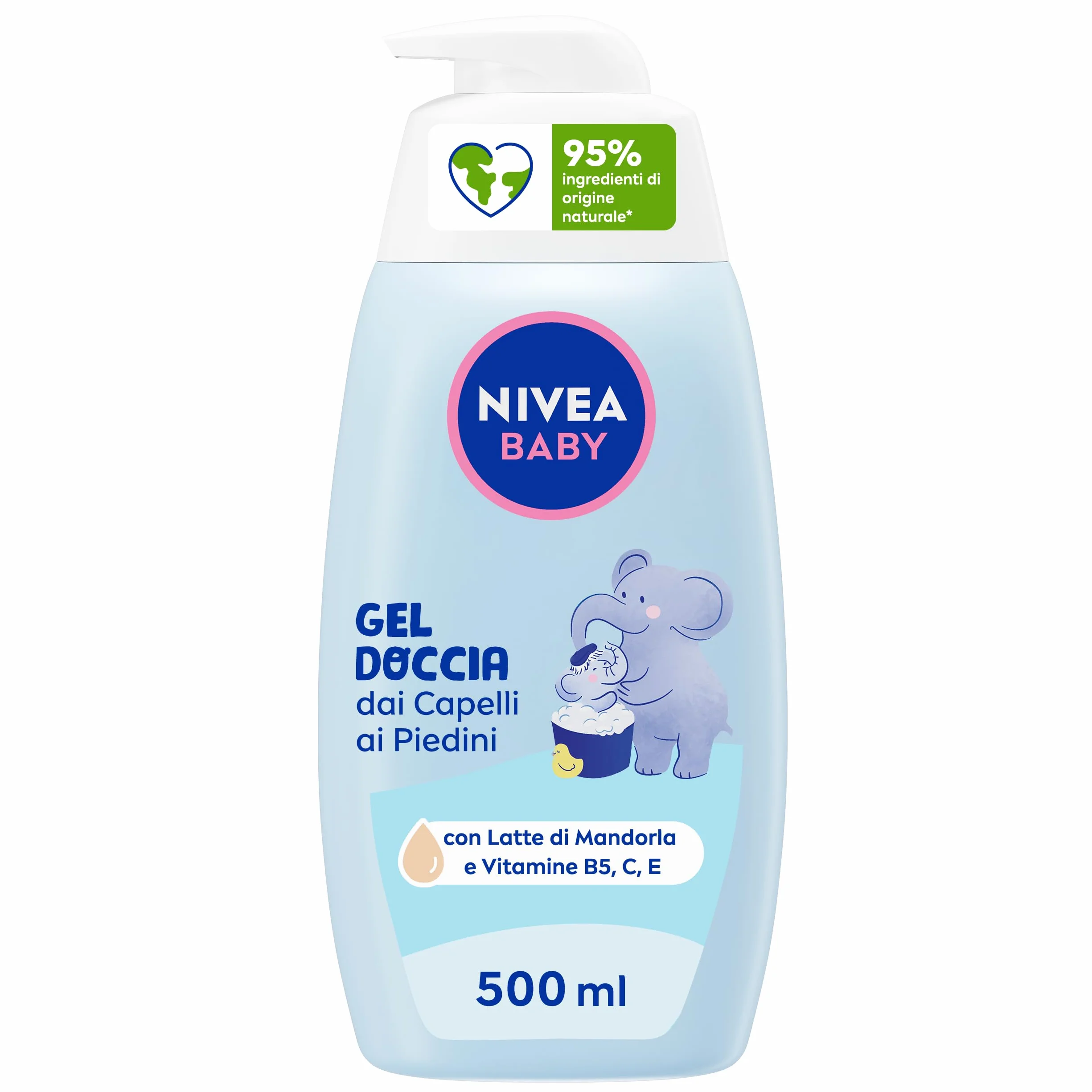 NIVEA BABY Gel Doccia dai Capelli ai Piedini 500ml, Bagnoschiuma bambini per pelle e capelli morbidi e puliti, Bagnoschiuma neonato con protezione no lacrime, Shampoo bambini idratante ed emolliente