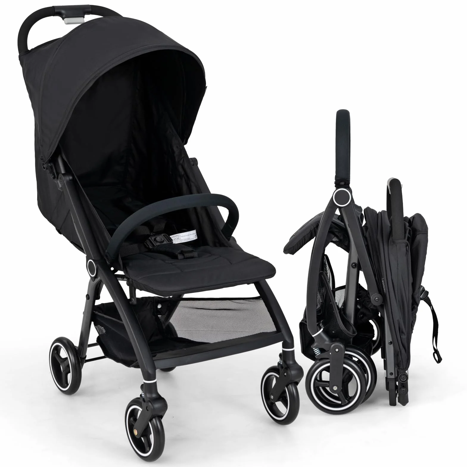 COSTWAY Passeggino Leggero per Bambini, Passeggino Pieghevole con Schienale Regolabile, Tettuccio, Cintura di Sicurezza a 5 Punti, Cestello Portaoggetti, per Bambini 0-36 Mesi (Nero)