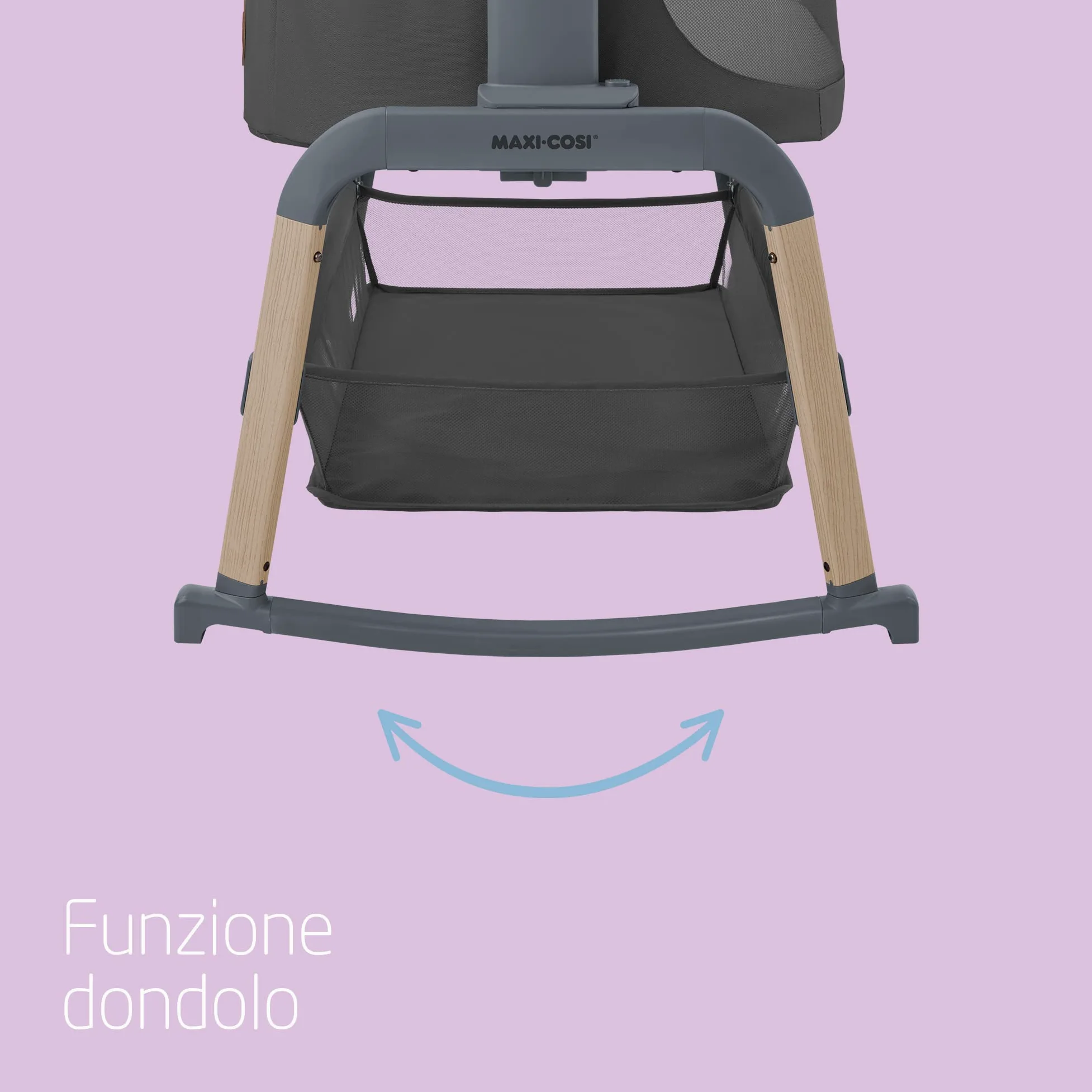 Maxi-Cosi Iora Air Lettino neonato, co-sleeping con materasso imbottito, funzione dondolo, regolabile in altezza, reclinabile,tessuti riciclati ecologici e traspiranti, 0-9 kg, Beyond Graphite