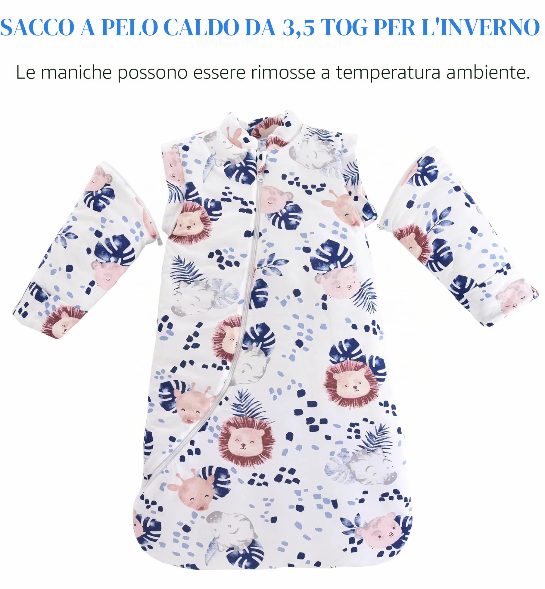 Chilsuessy Sacco nanna invernale 3,5 Tog, per bambini, caldo, per ragazzi e ragazze, neonati, giungla leone, 3,5 tog, M (75-90 cm)
