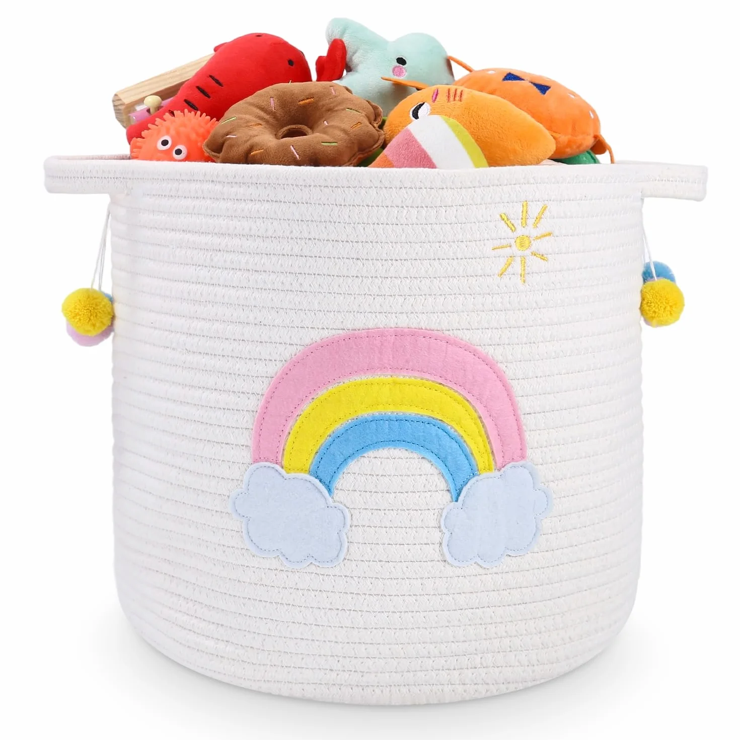 Ceste per Conservazione dei Giocattoli, Cestino Portatile in Corda di Cotone Intrecciato con Colorful Rainbow Decor, Organizzatore di Giocattoli per Soggiorno, Scaffale Organizer per il Bagno