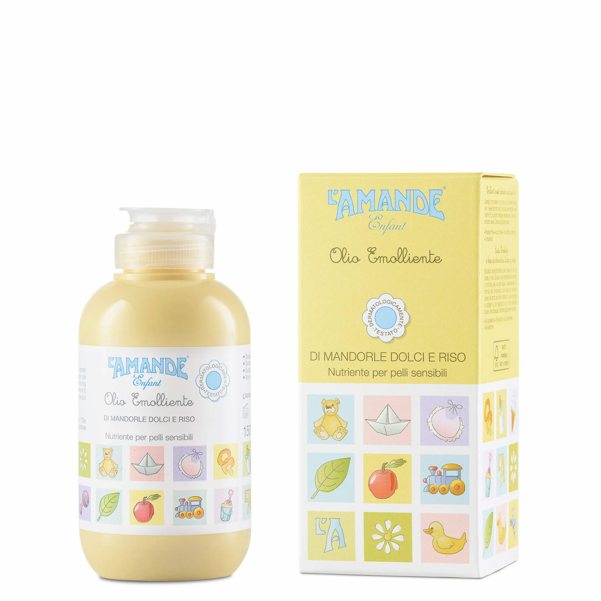 L'AMANDE - Olio di Mandorle Dolci e Riso per Bambini, Olio Neonato e Bambino con Vitamina E e Sali Minerali, Pelli Sensibili ad Azione Emolliente e Nutriente - Enfant, 150 ml, 1 pezzo